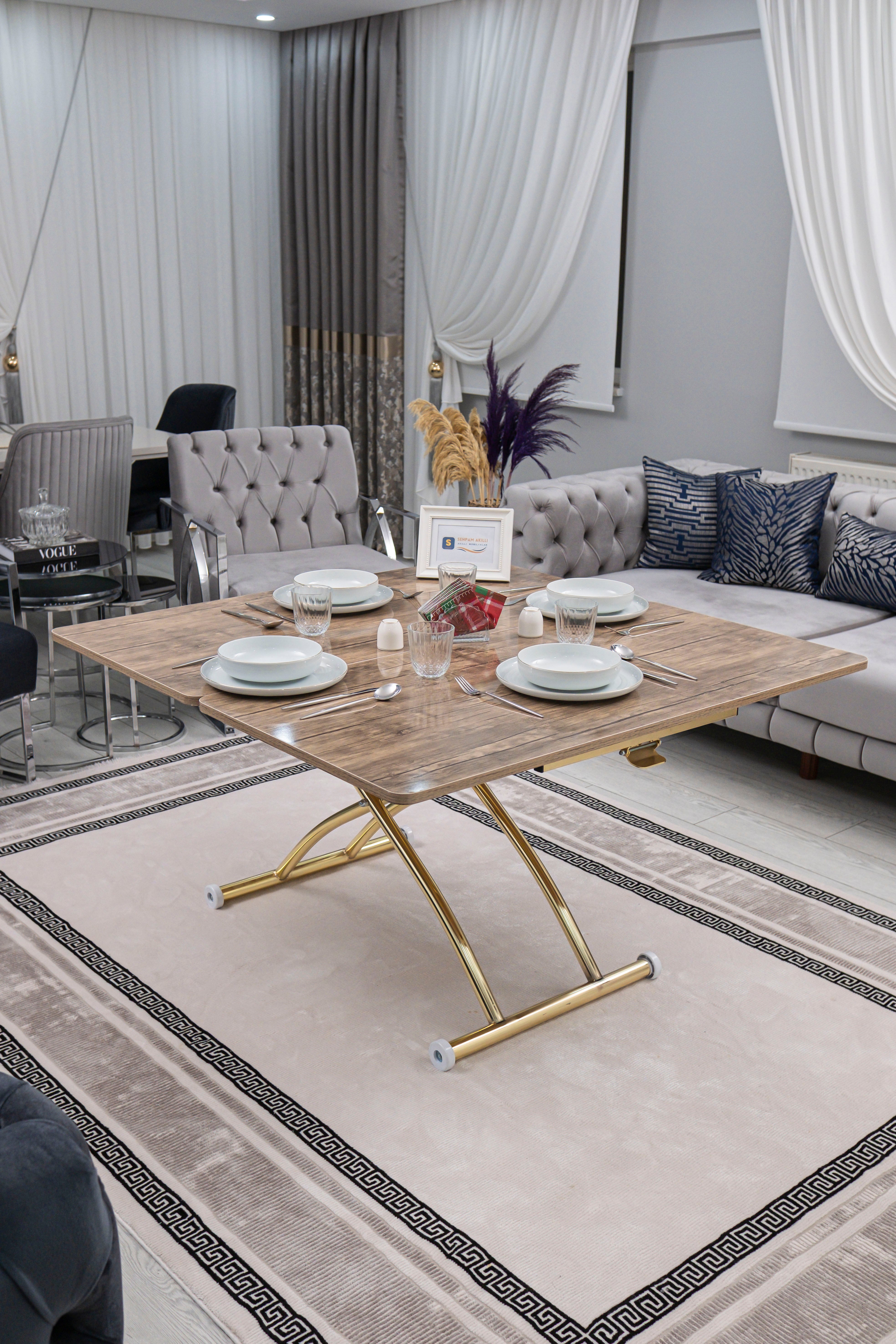 Juppo Series - Oval Corner MDF Top, Round Gold Outward Curved Base