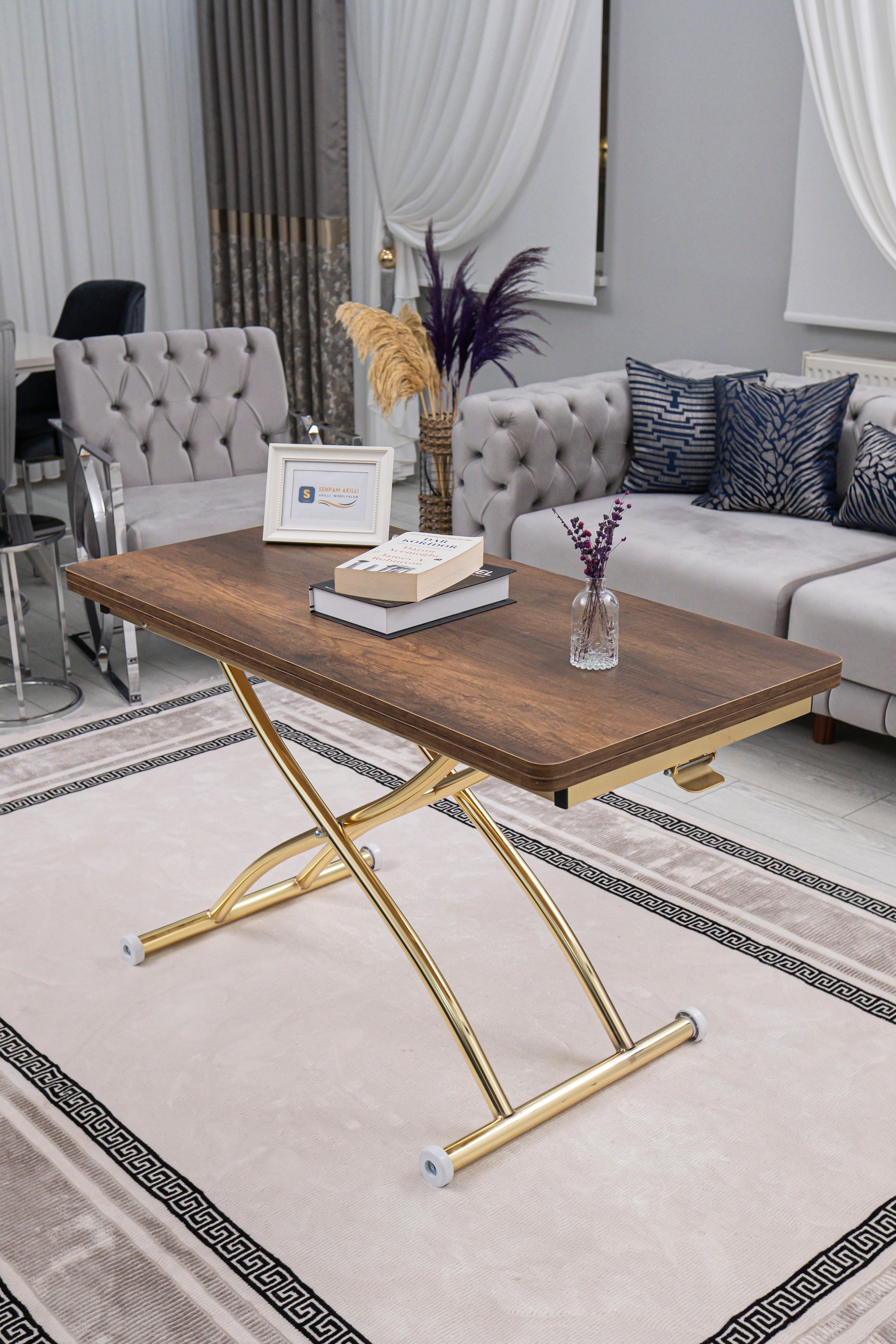 Juppo Series - Oval Corner MDF Top, Round Gold Outward Curved Base