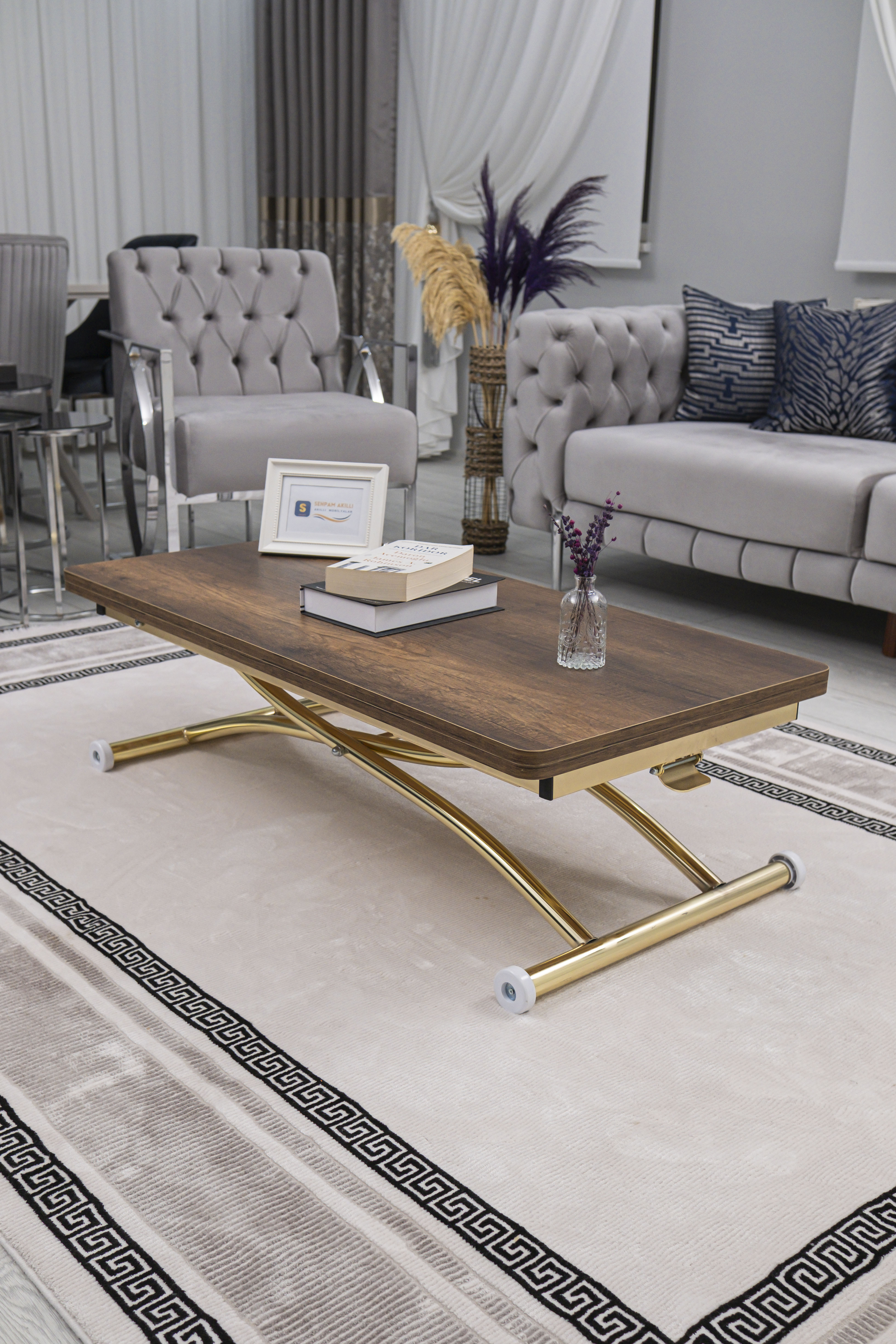 Juppo Series - Oval Corner MDF Top, Round Gold Outward Curved Base