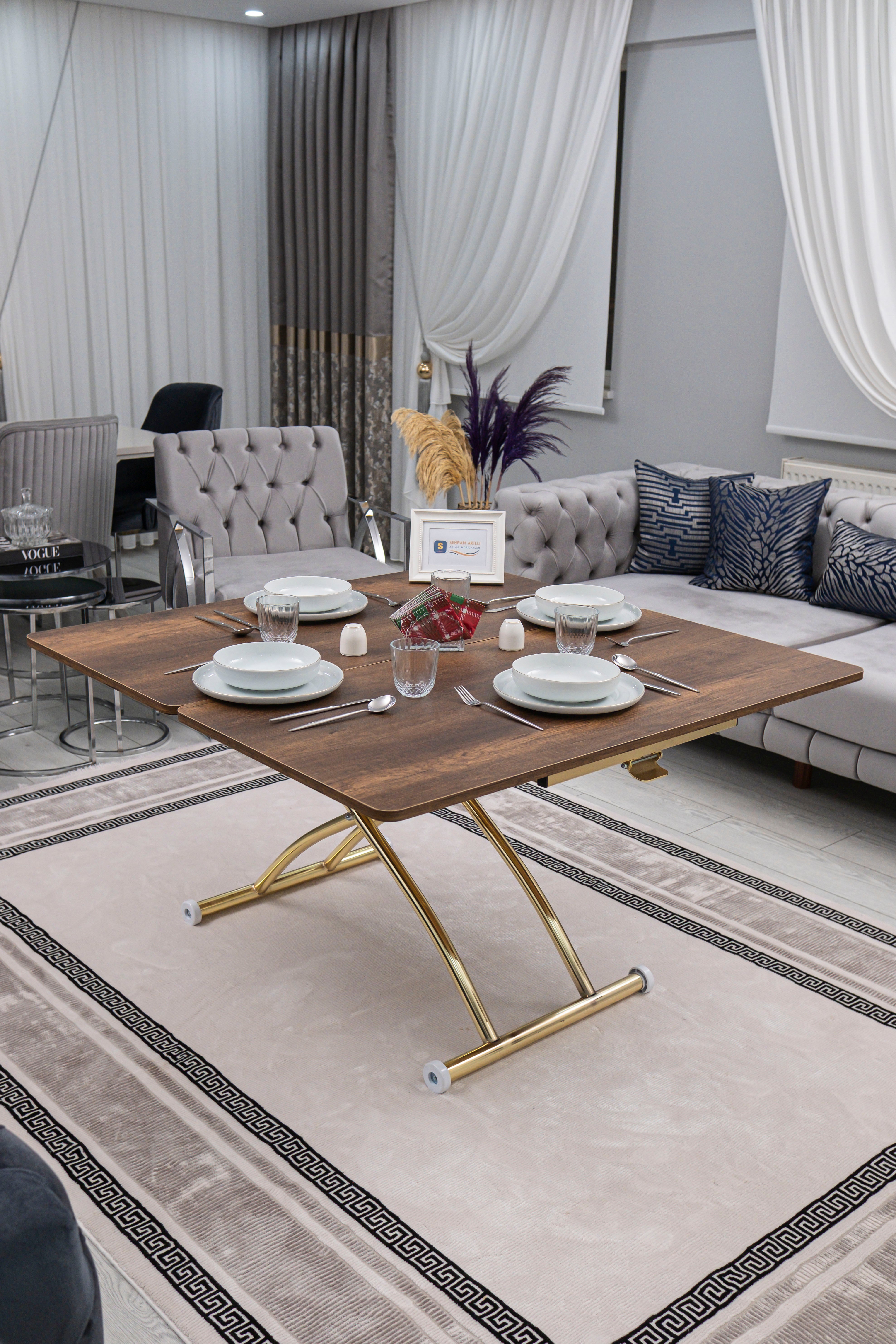 Juppo Series - Oval Corner MDF Top, Round Gold Outward Curved Base