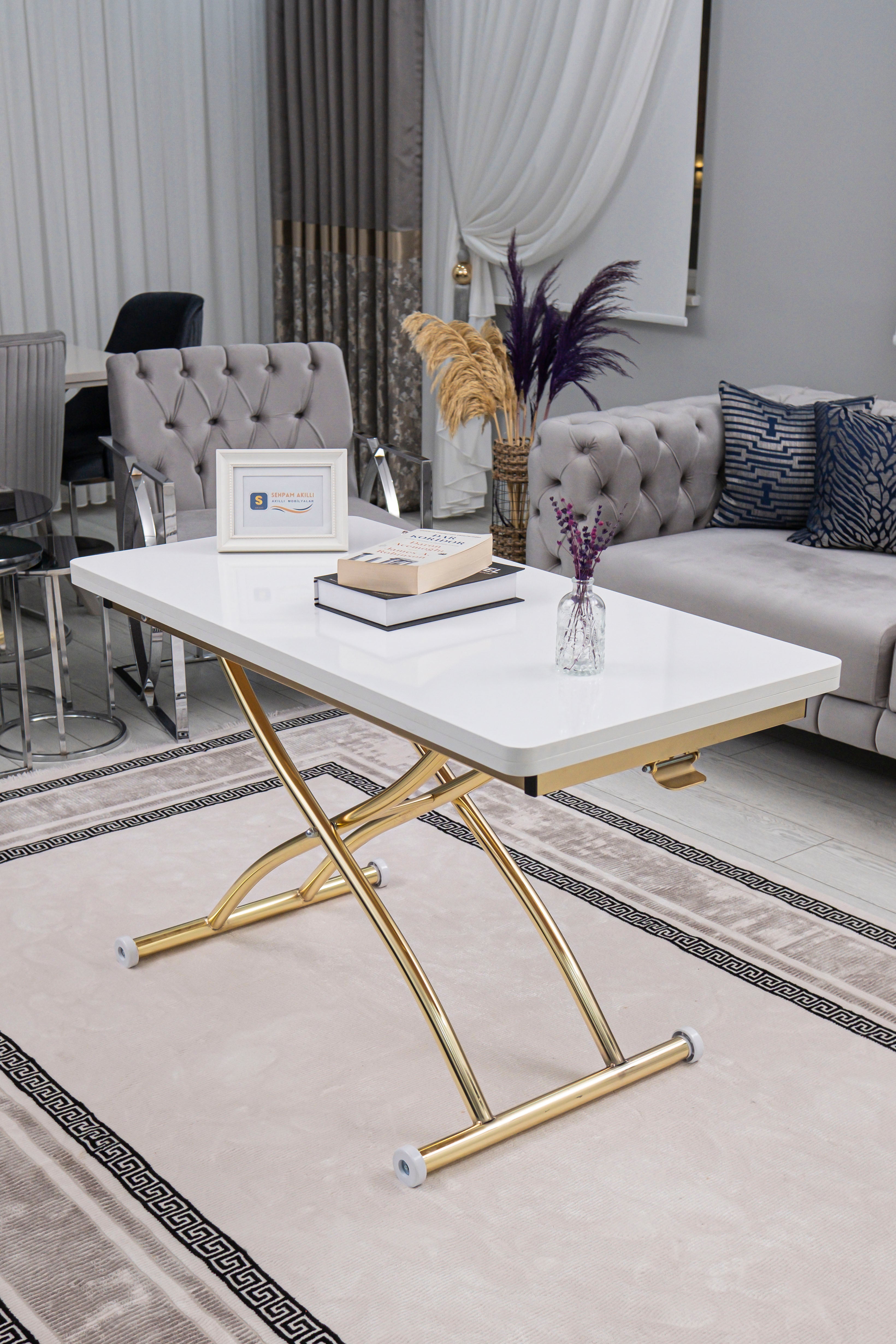 Juppo Series - Oval Corner MDF Top, Round Gold Outward Curved Base