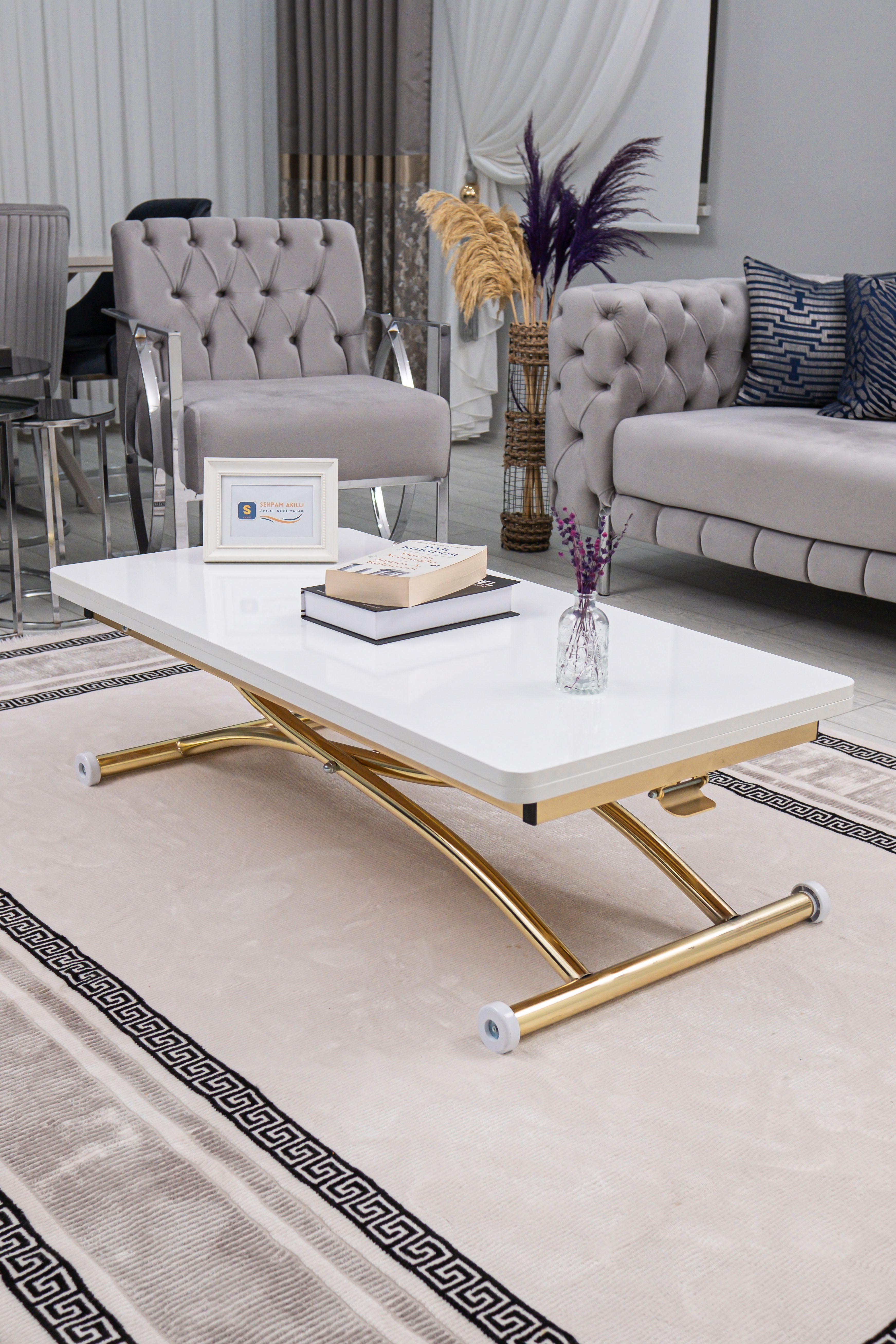 Juppo Series - Oval Corner MDF Top, Round Gold Outward Curved Base