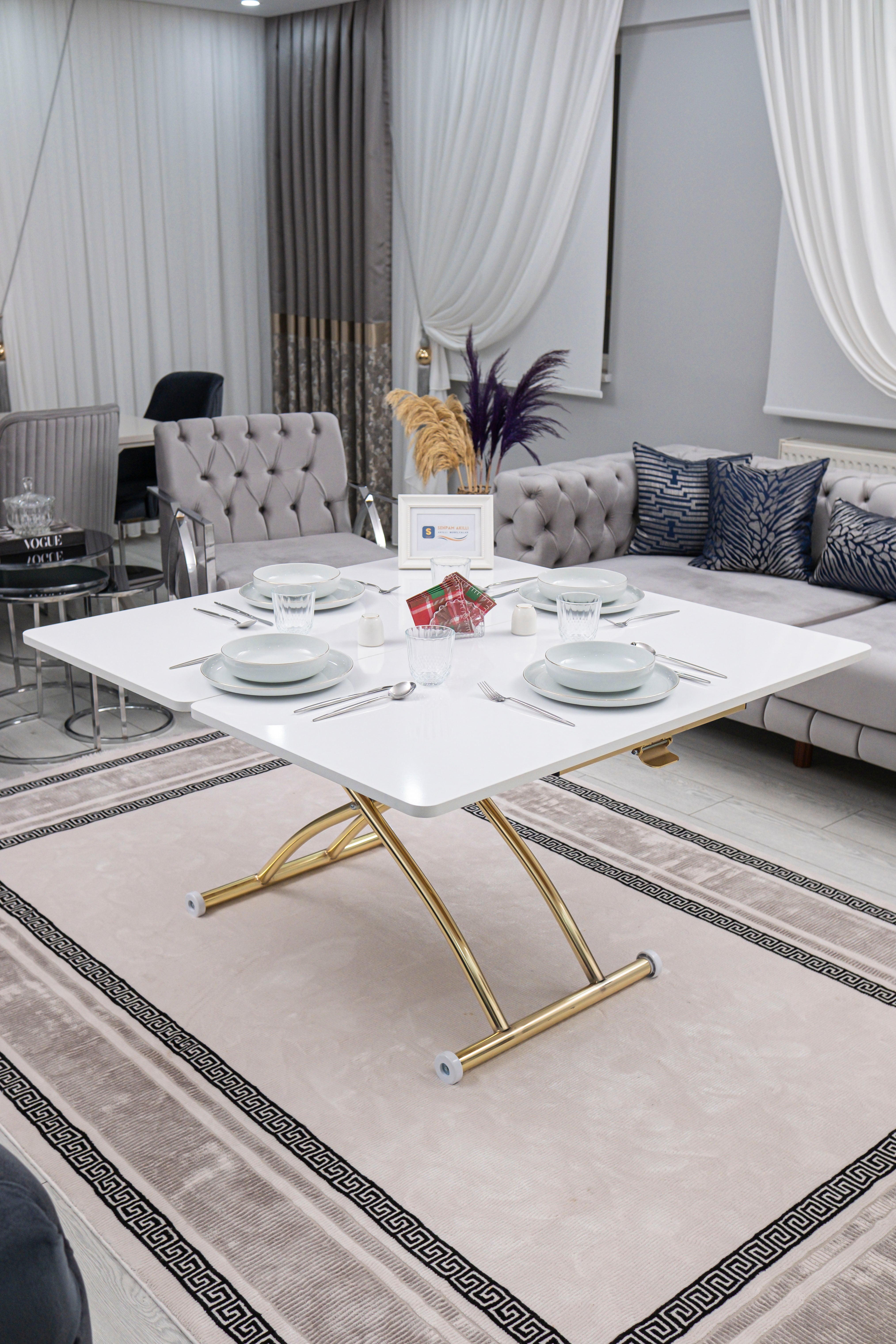 Juppo Series - Oval Corner MDF Top, Round Gold Outward Curved Base