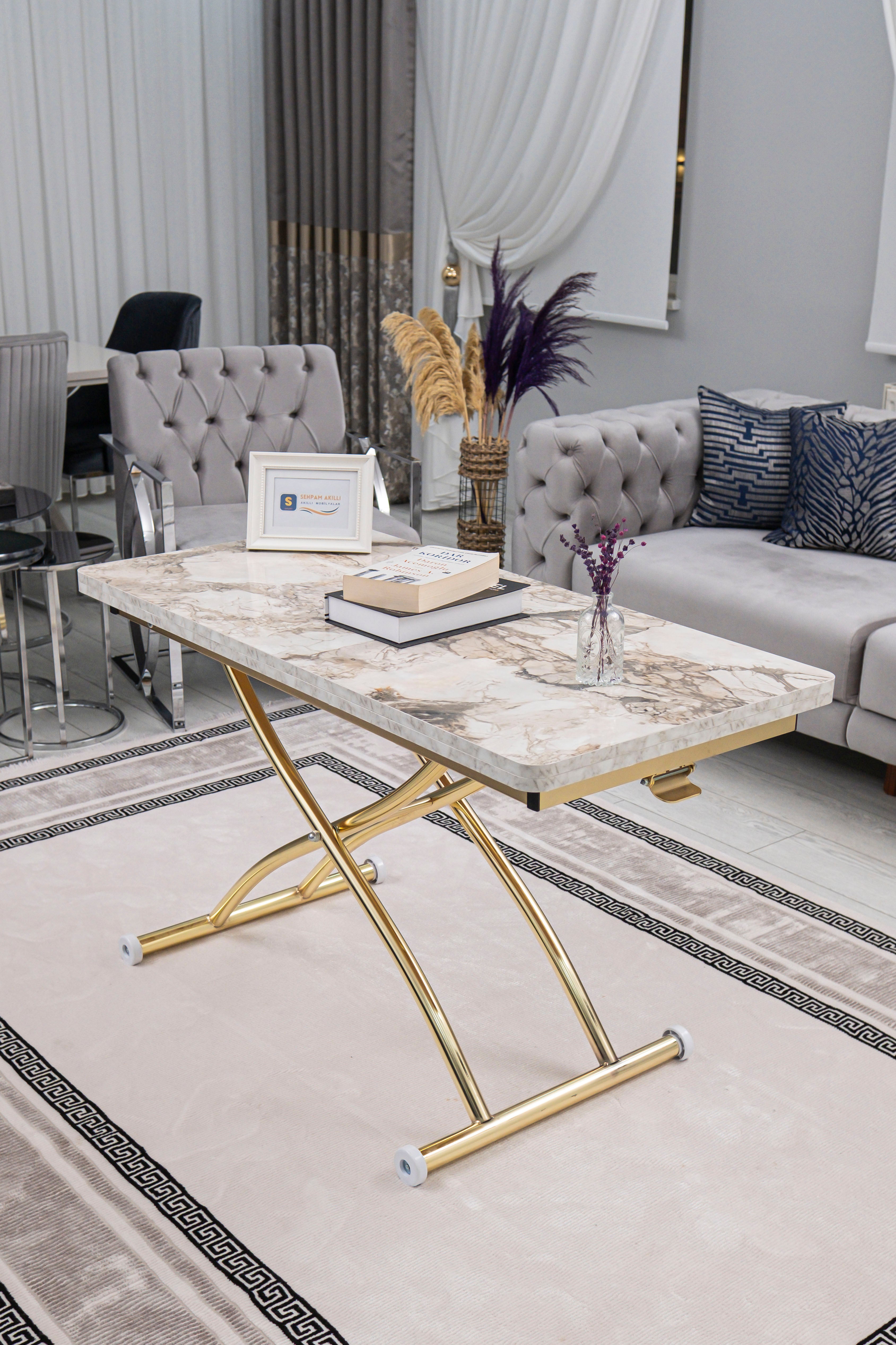 Juppo Series - Oval Corner MDF Top, Round Gold Outward Curved Base