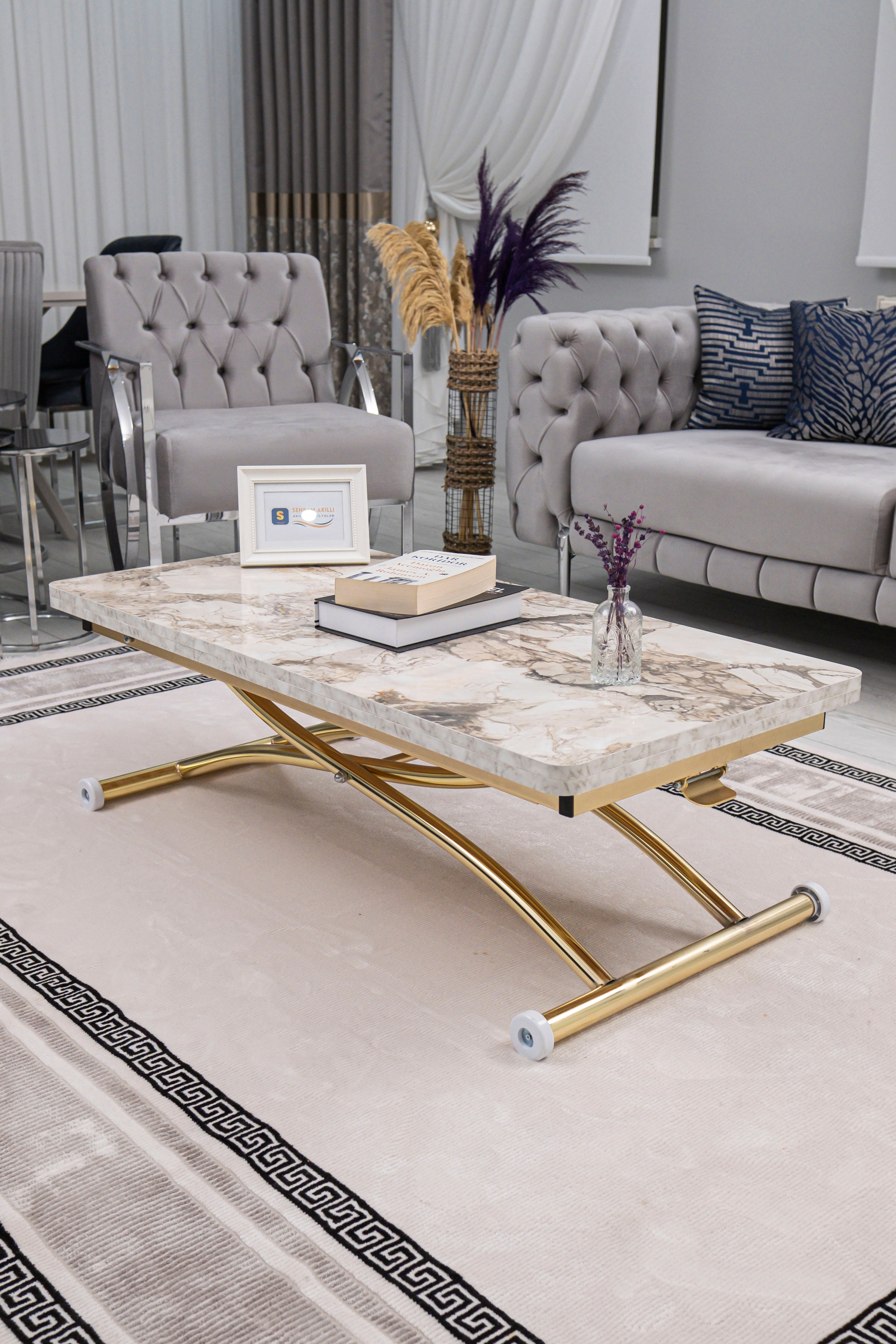 Juppo Series - Oval Corner MDF Top, Round Gold Outward Curved Base