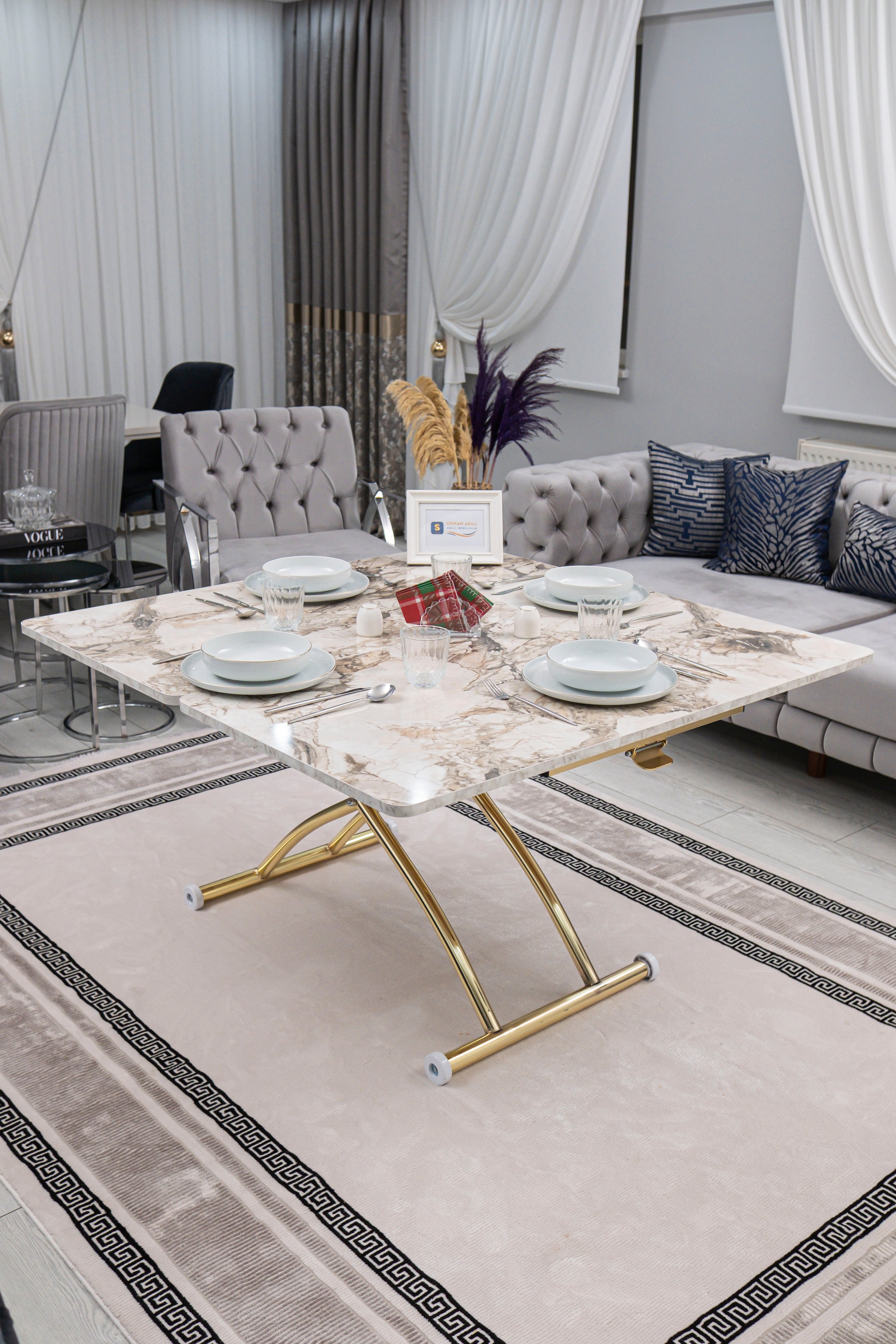 Juppo Series - Oval Corner MDF Top, Round Gold Outward Curved Base