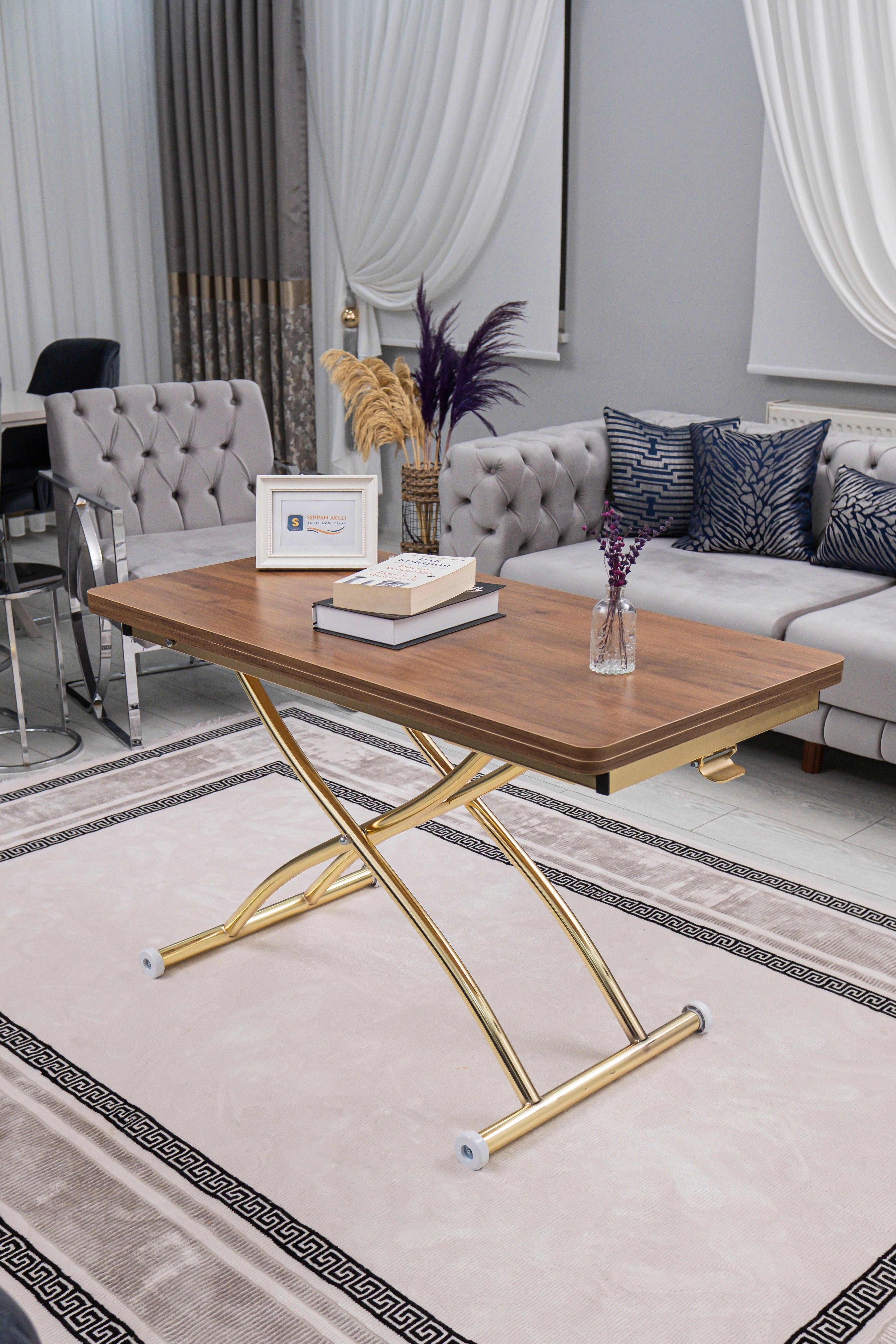 Juppo Series - Oval Corner MDF Top, Round Gold Outward Curved Base