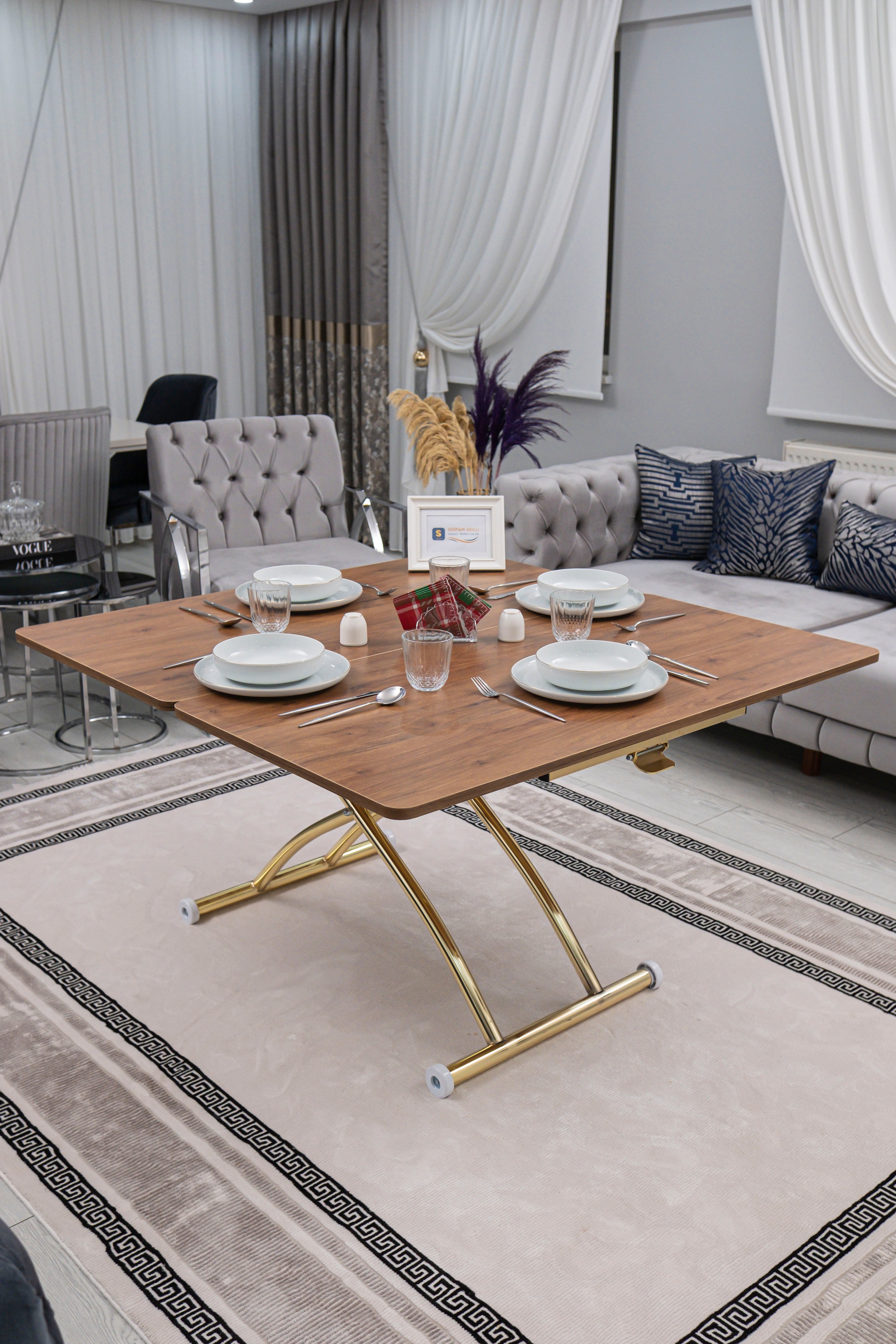 Juppo Series - Oval Corner MDF Top, Round Gold Outward Curved Base