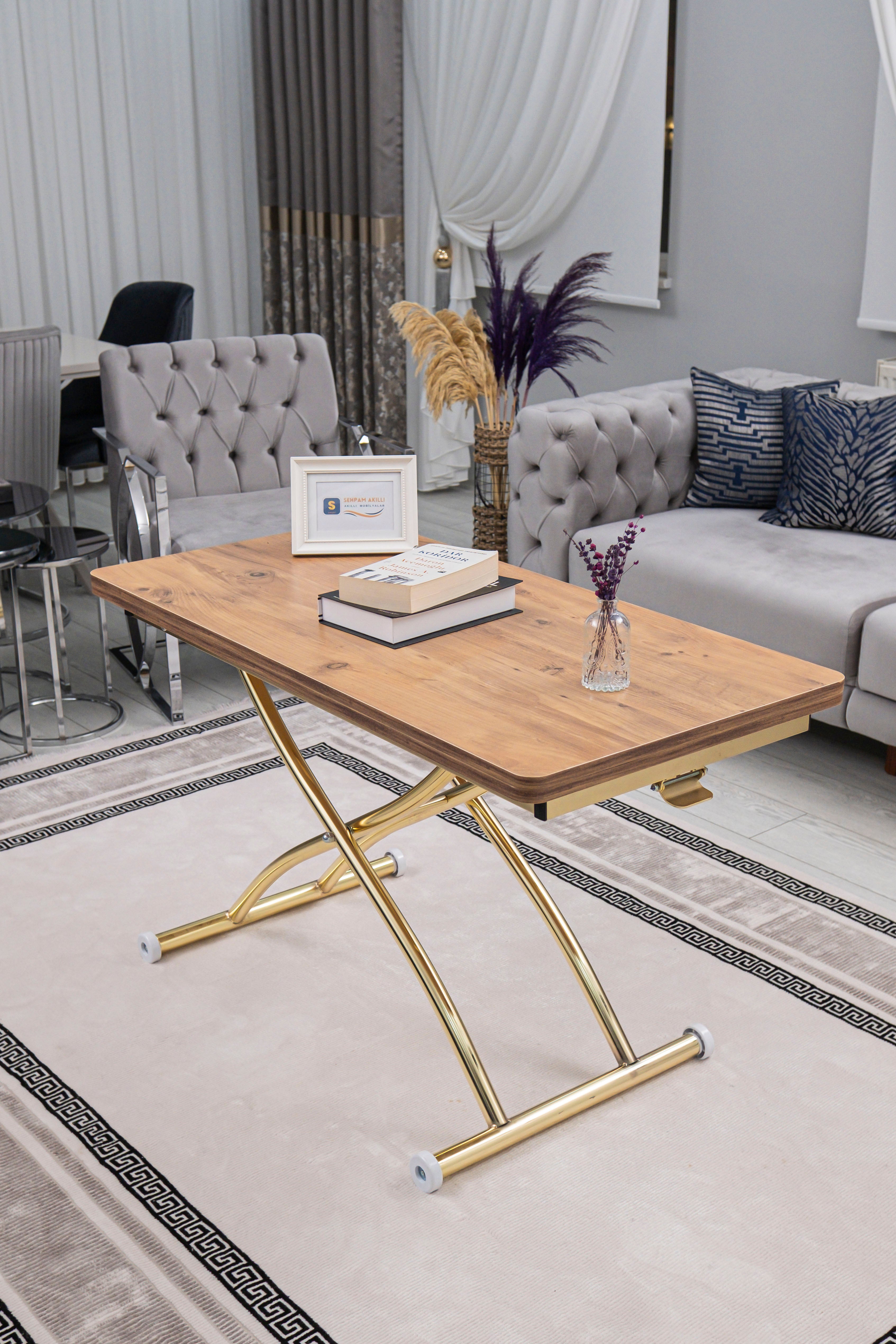 Juppo Series - Oval Corner MDF Top, Round Gold Outward Curved Base