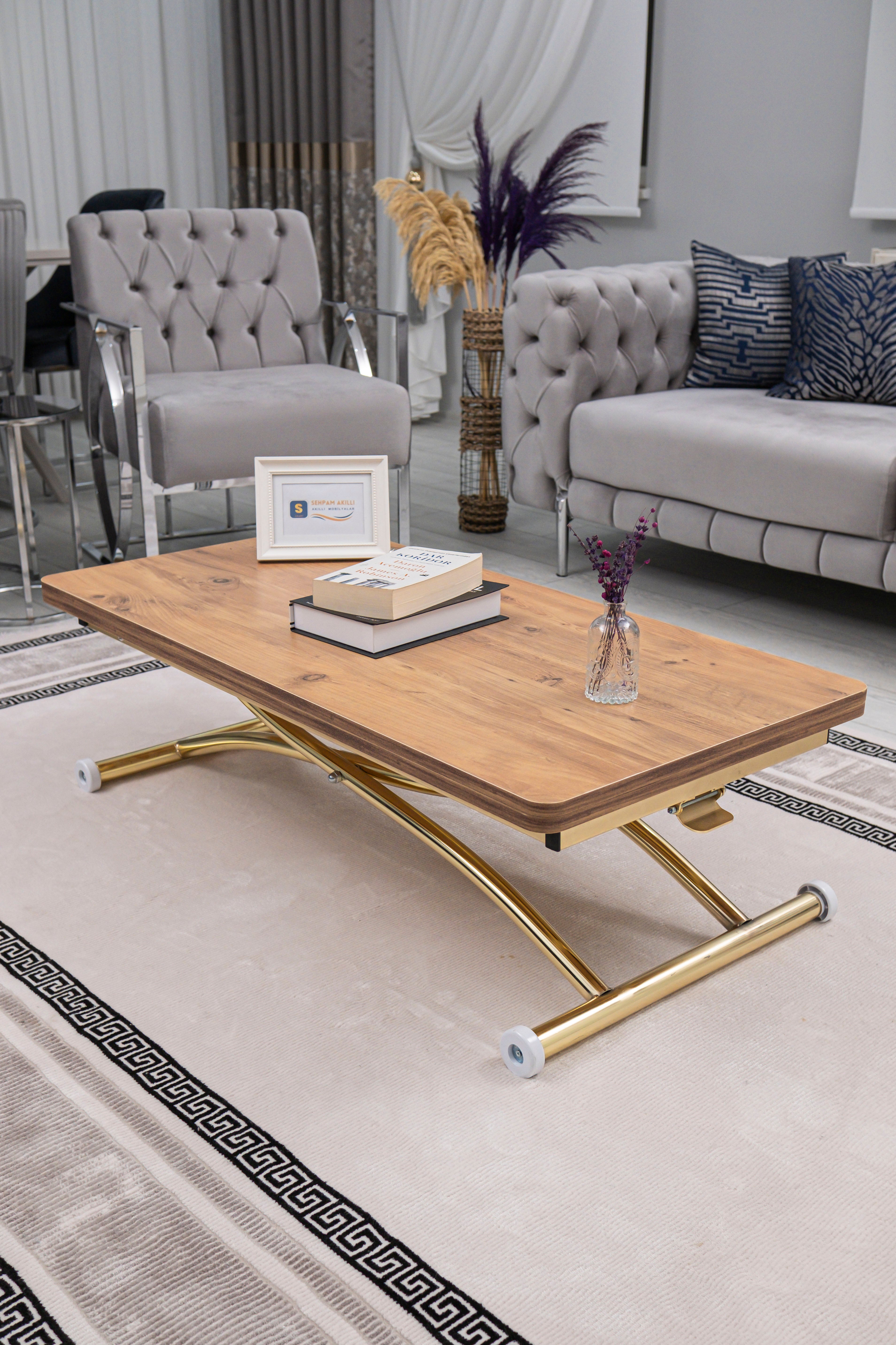 Juppo Series - Oval Corner MDF Top, Round Gold Outward Curved Base