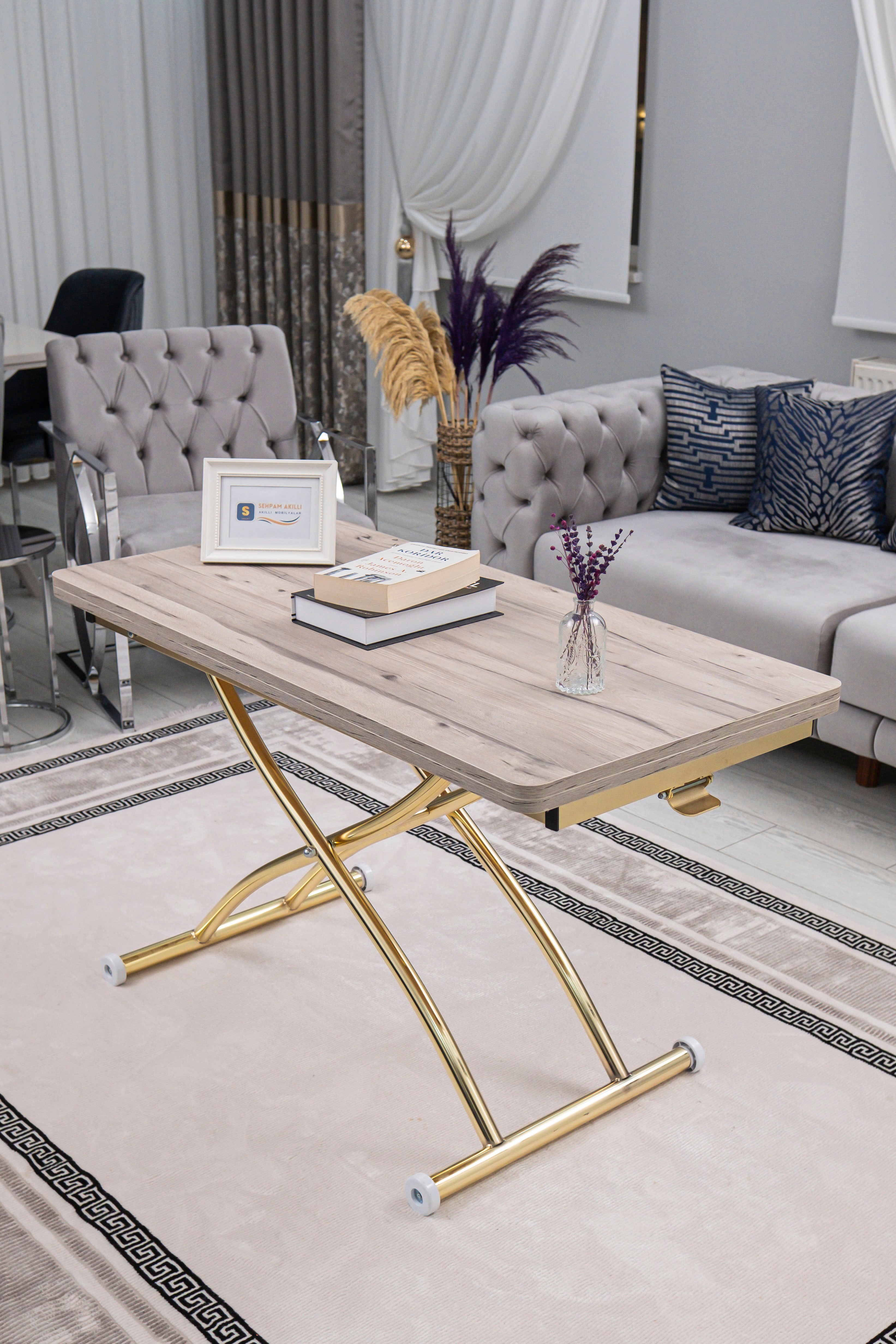 Juppo Series - Oval Corner MDF Top, Round Gold Outward Curved Base