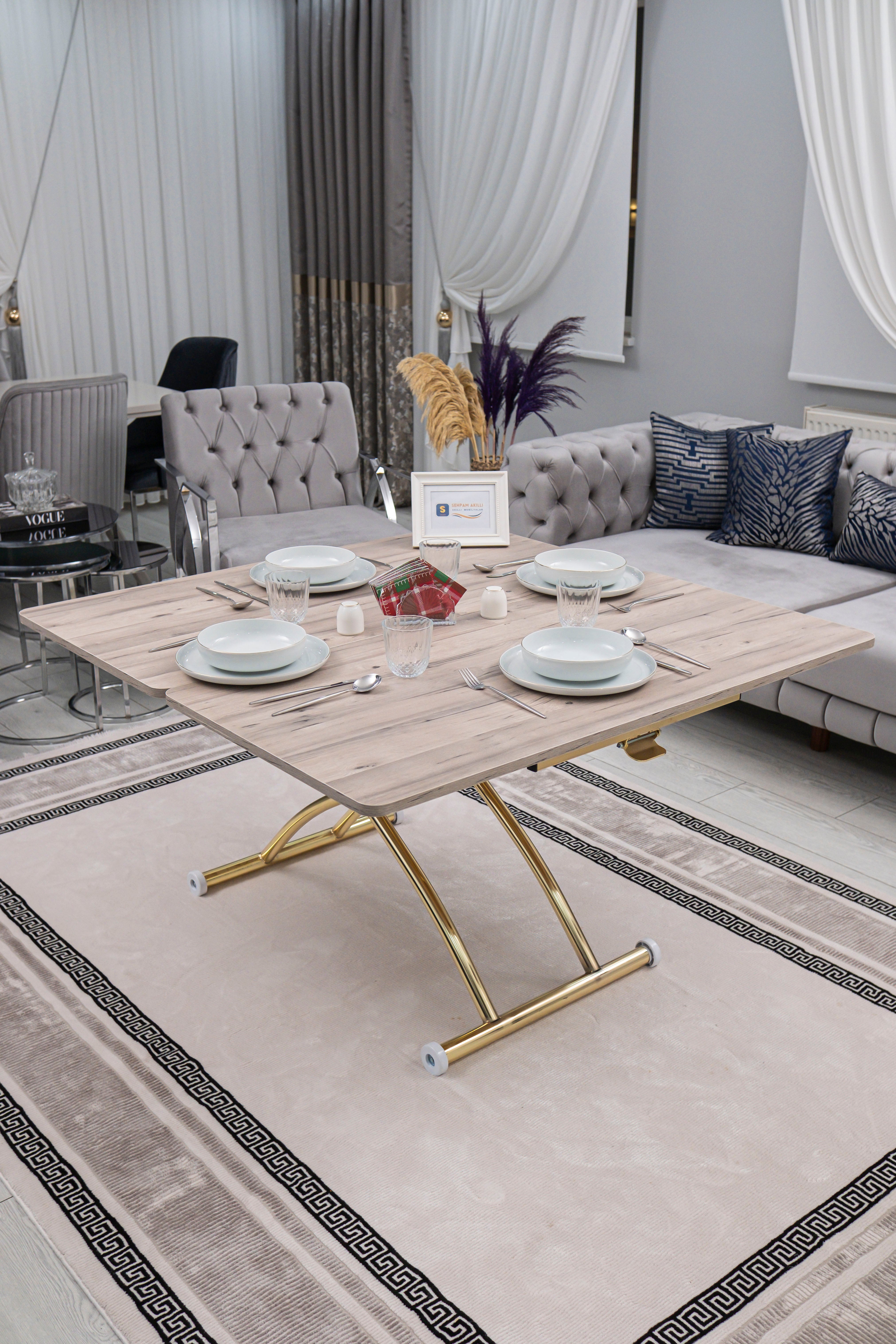 Juppo Series - Oval Corner MDF Top, Round Gold Outward Curved Base