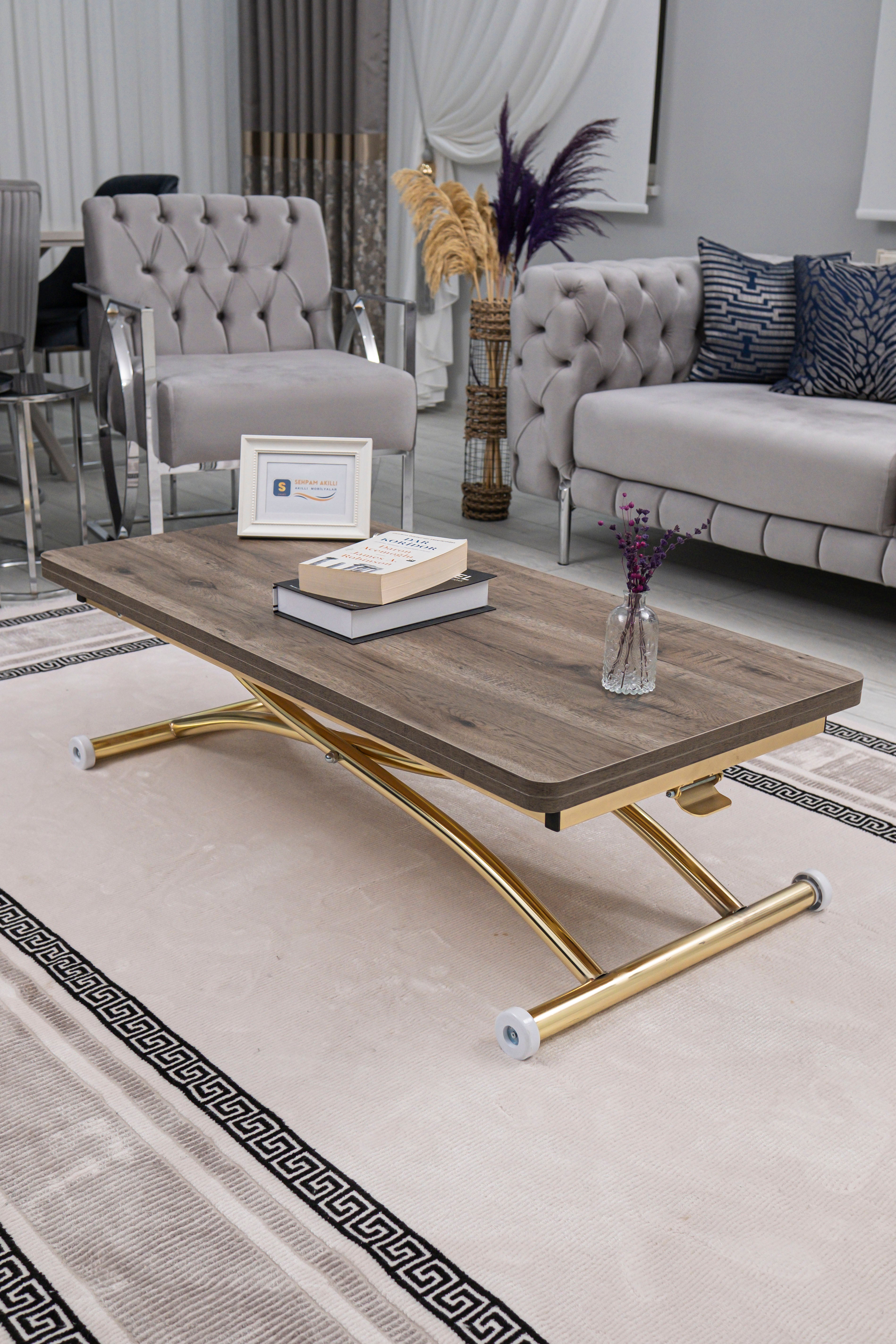 Juppo Series - Oval Corner MDF Top, Round Gold Outward Curved Base