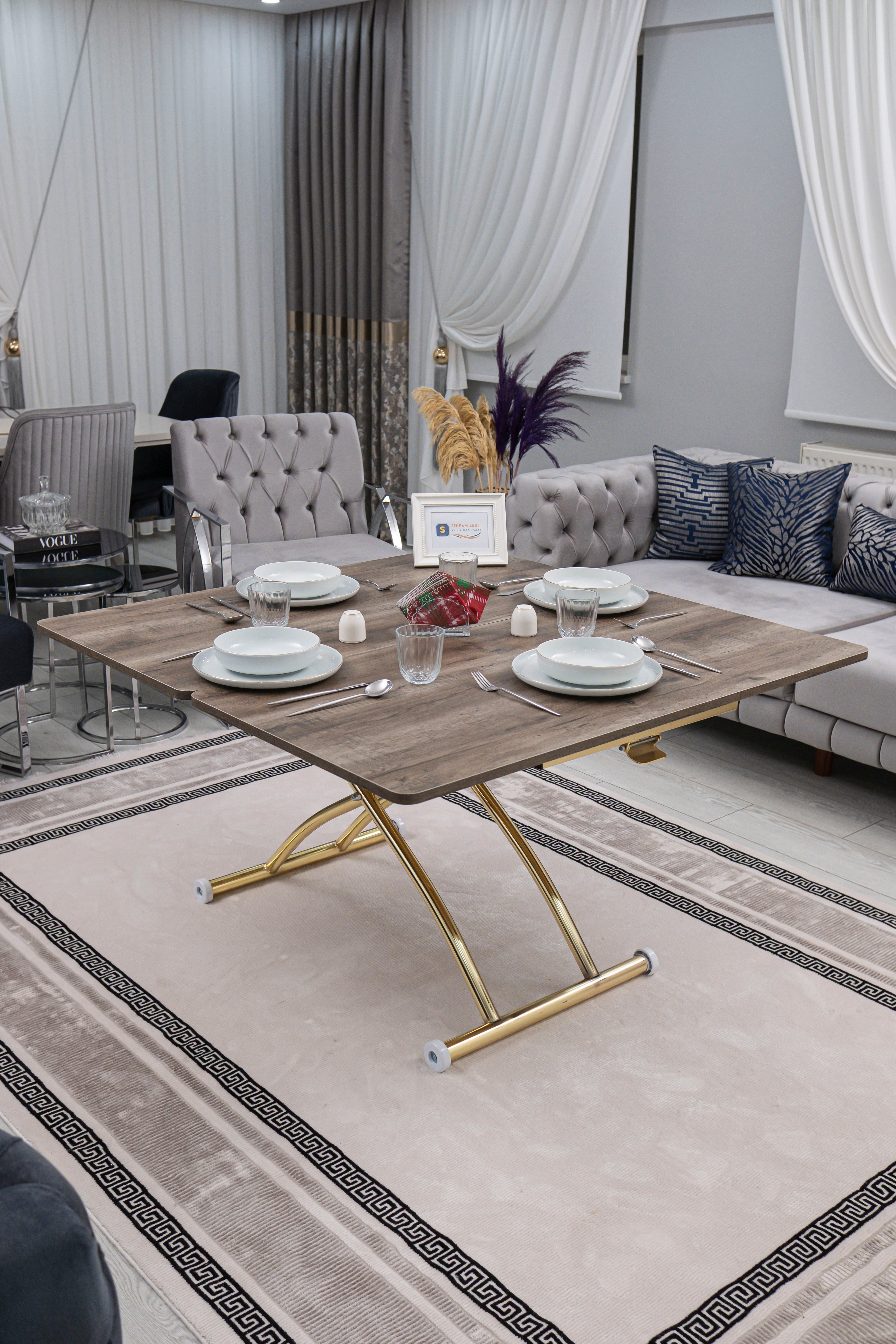 Juppo Series - Oval Corner MDF Top, Round Gold Outward Curved Base