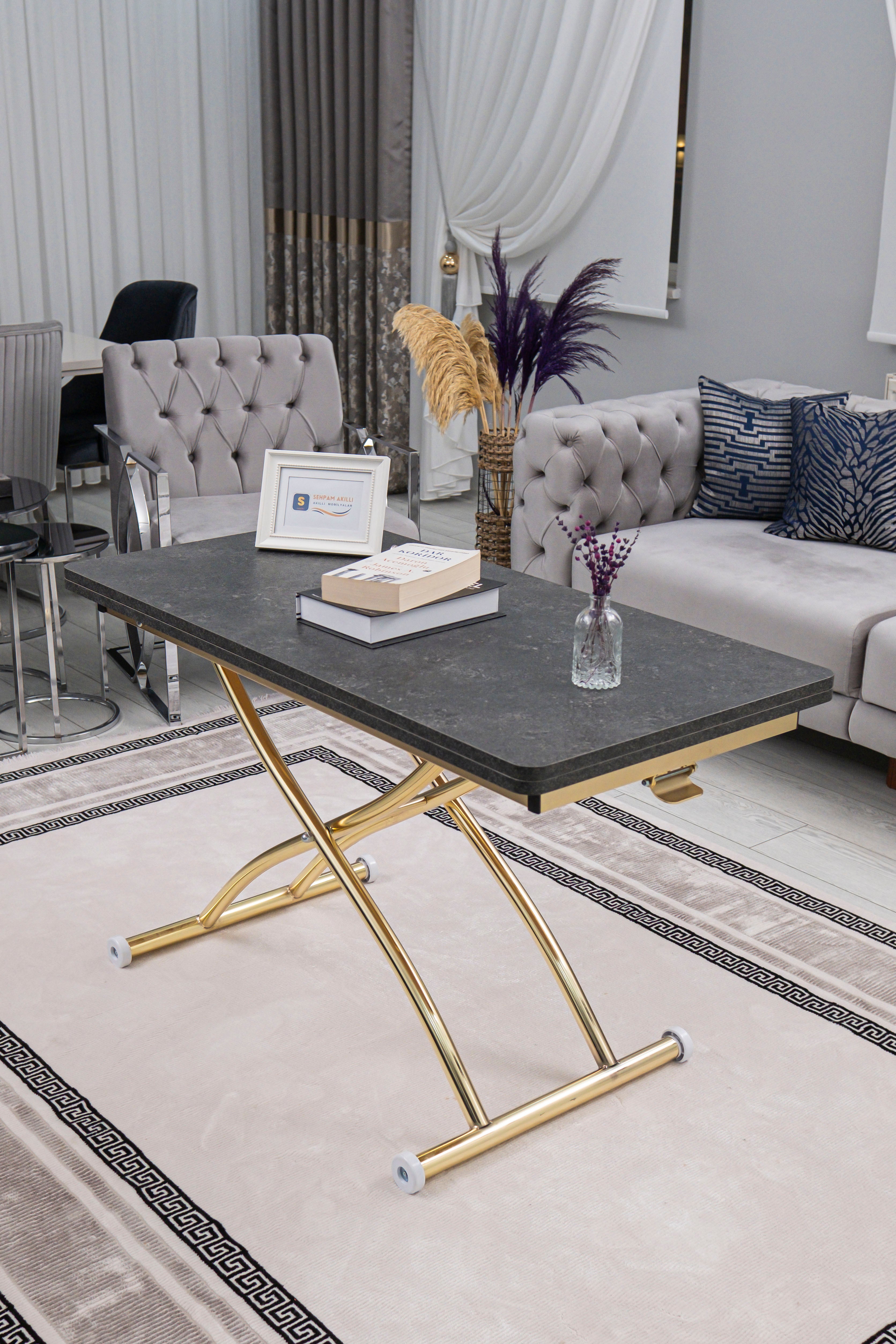 Juppo Series - Oval Corner MDF Top, Round Gold Outward Curved Base