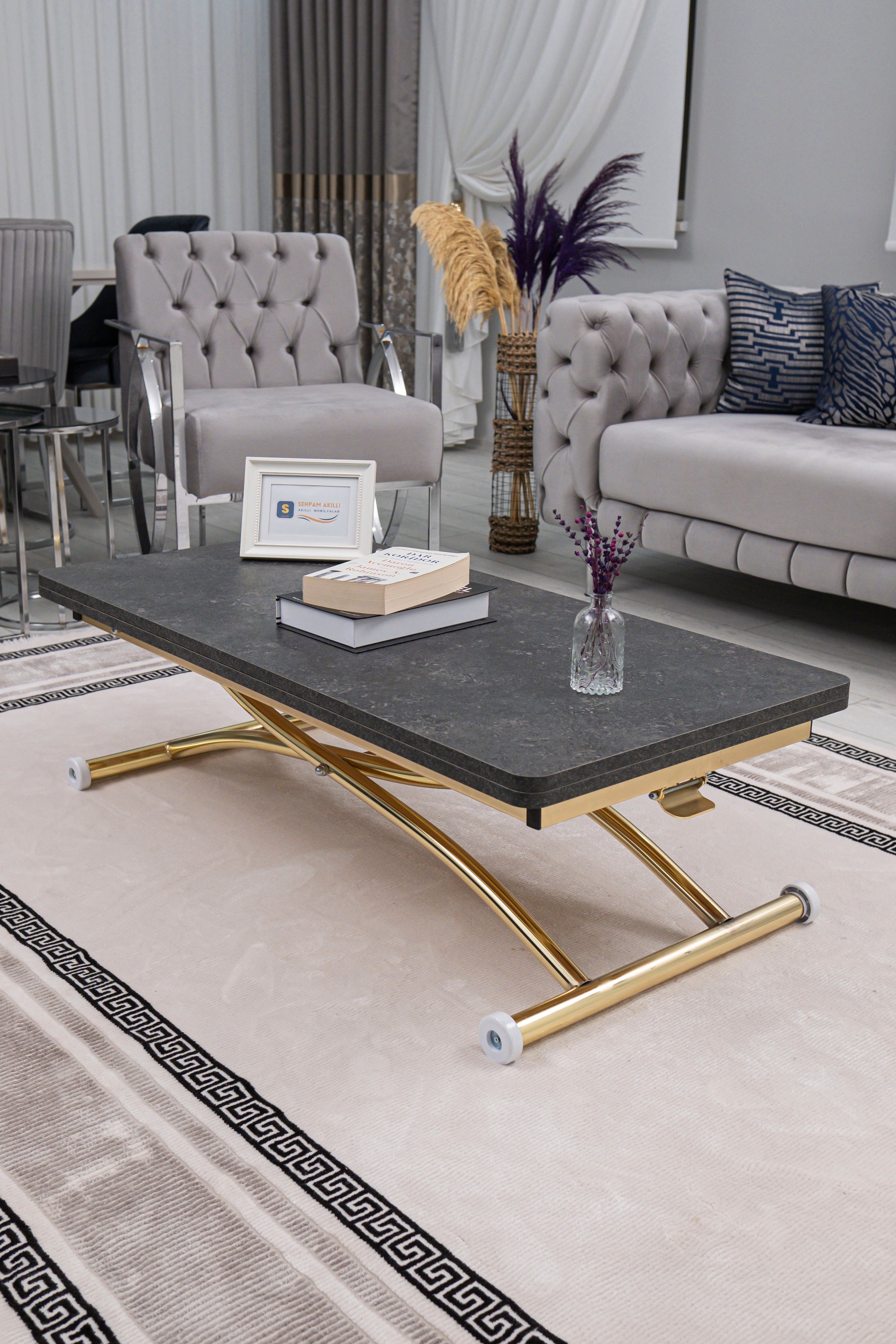 Juppo Series - Oval Corner MDF Top, Round Gold Outward Curved Base