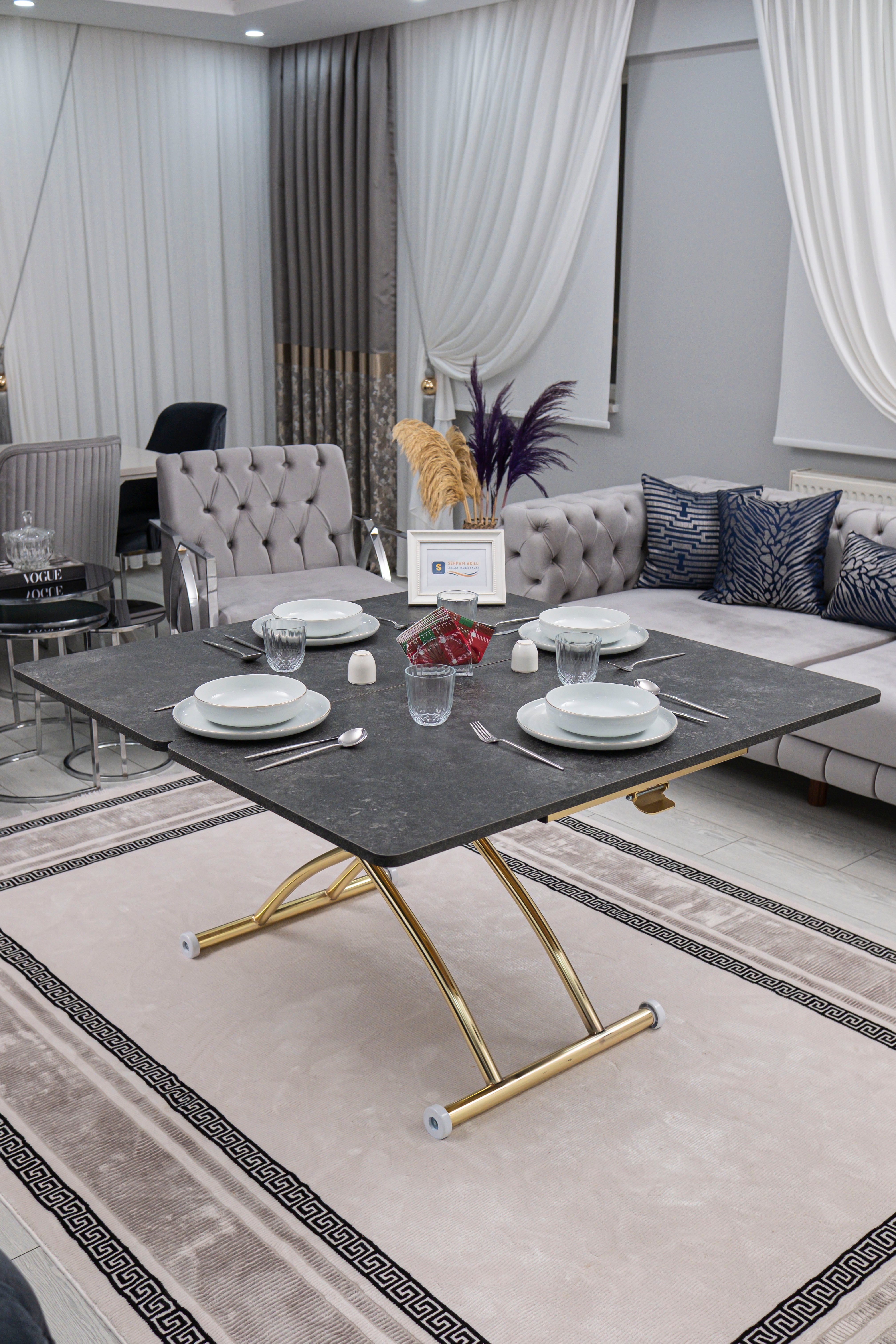 Juppo Series - Oval Corner MDF Top, Round Gold Outward Curved Base