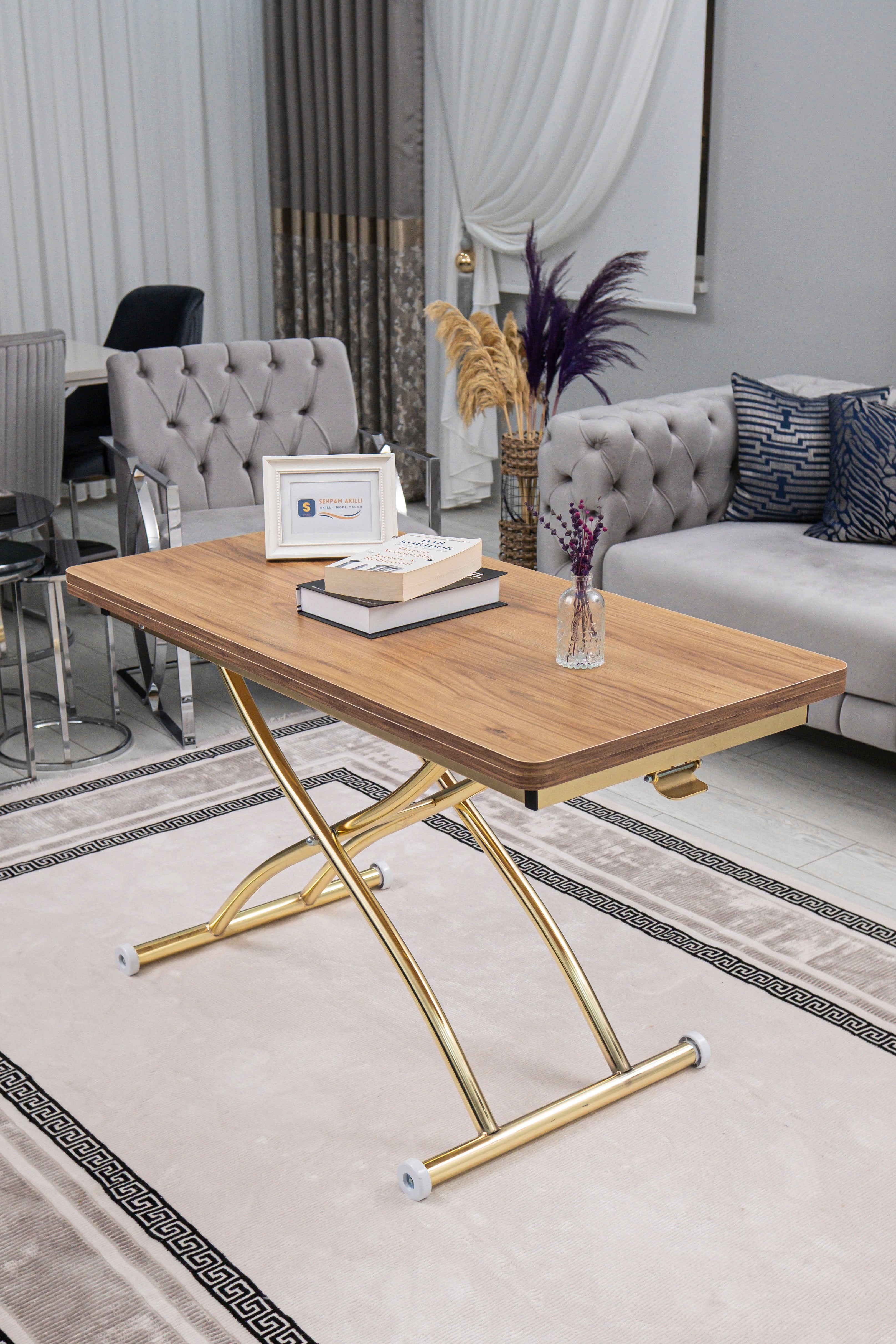 Juppo Series - Oval Corner MDF Top, Round Gold Outward Curved Base