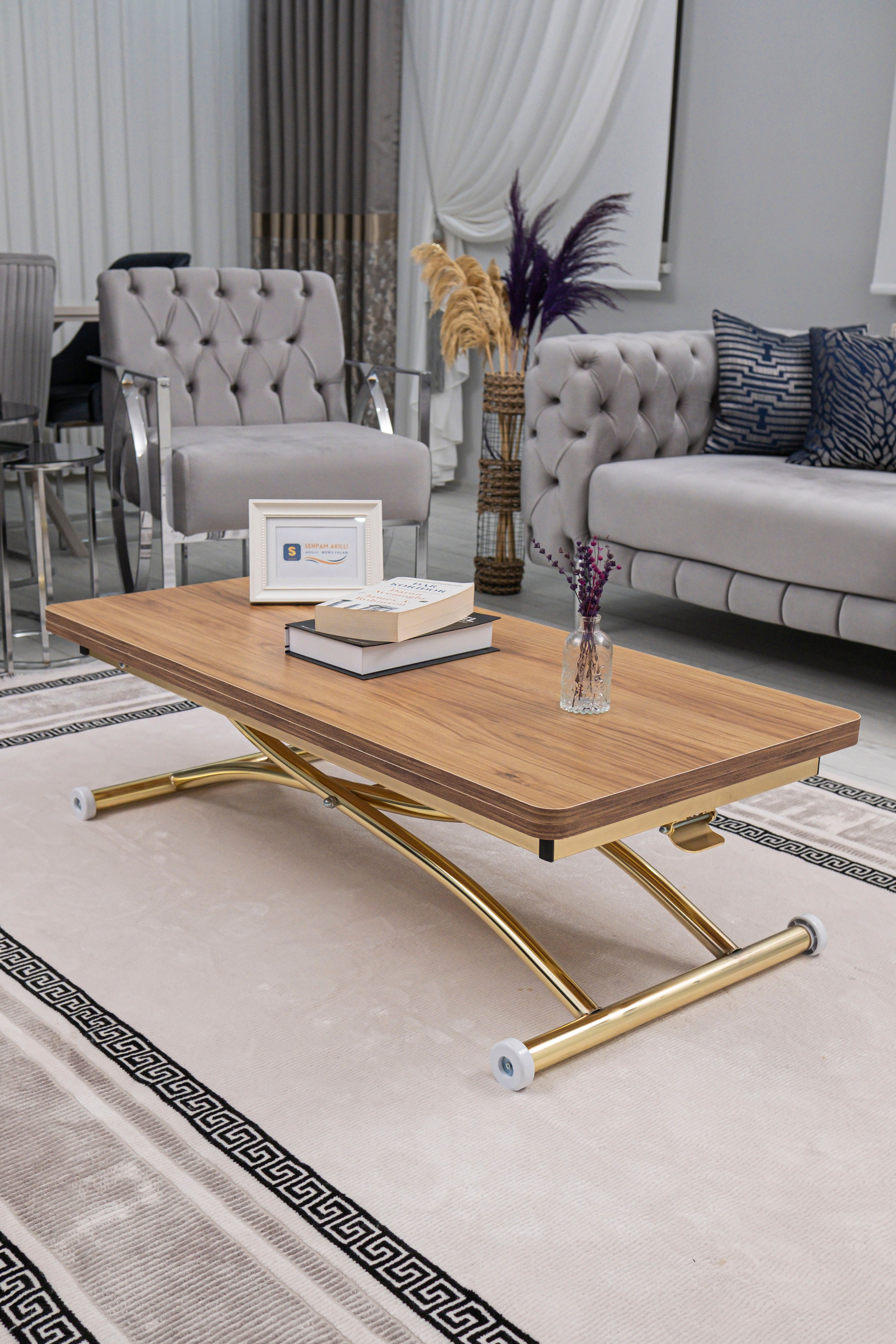 Juppo Series - Oval Corner MDF Top, Round Gold Outward Curved Base