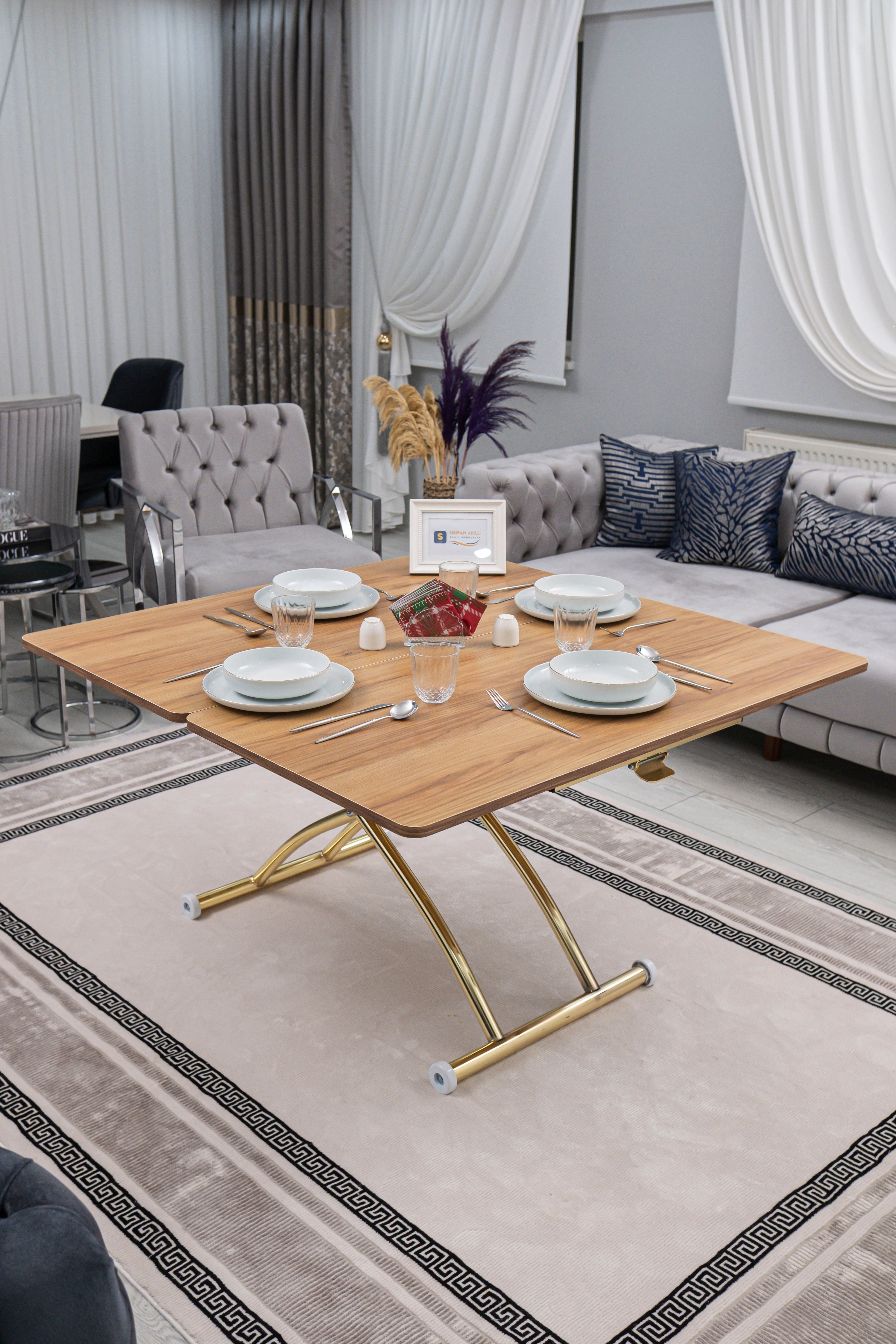 Juppo Series - Oval Corner MDF Top, Round Gold Outward Curved Base