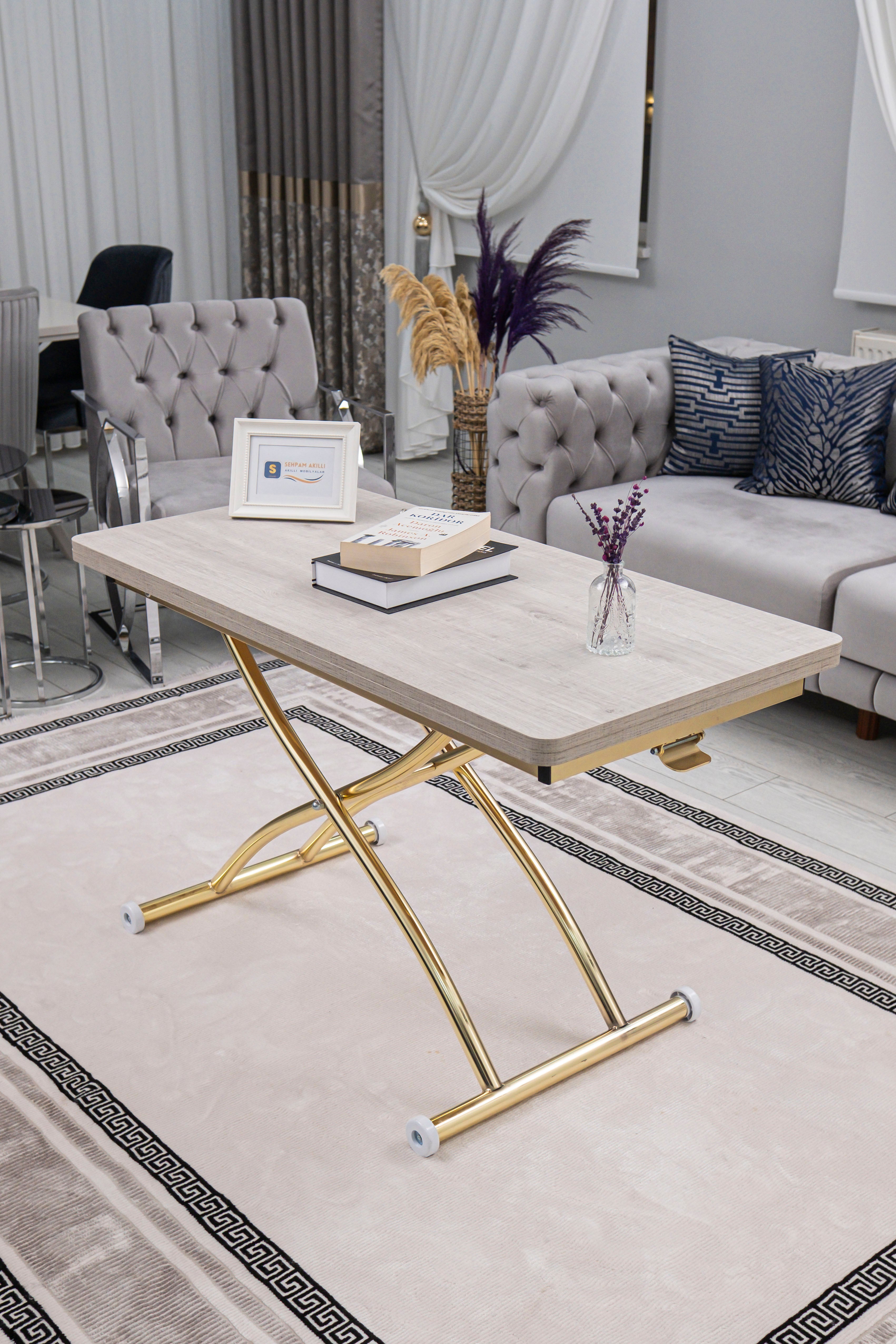 Juppo Series - Oval Corner MDF Top, Round Gold Outward Curved Base