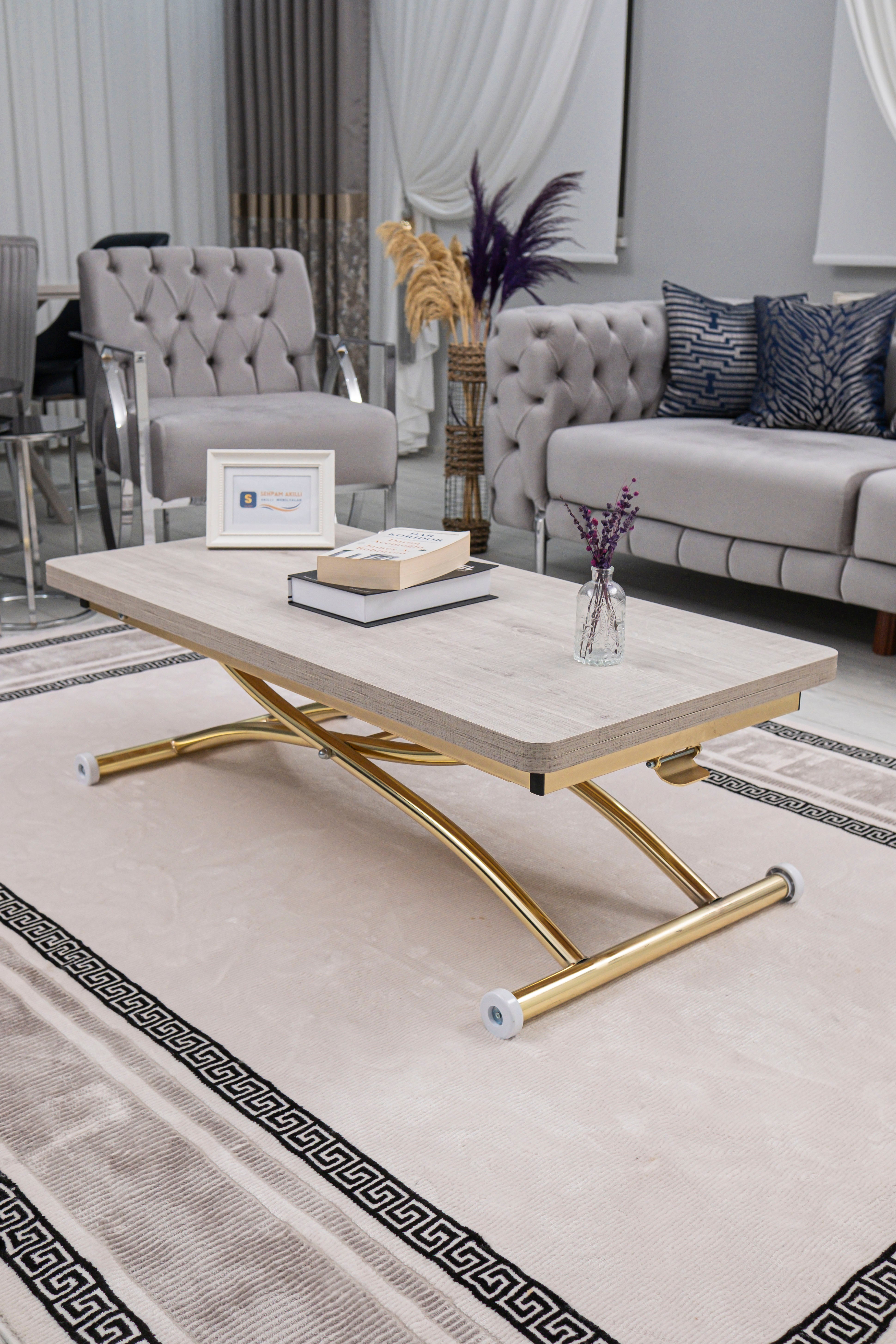 Juppo Series - Oval Corner MDF Top, Round Gold Outward Curved Base