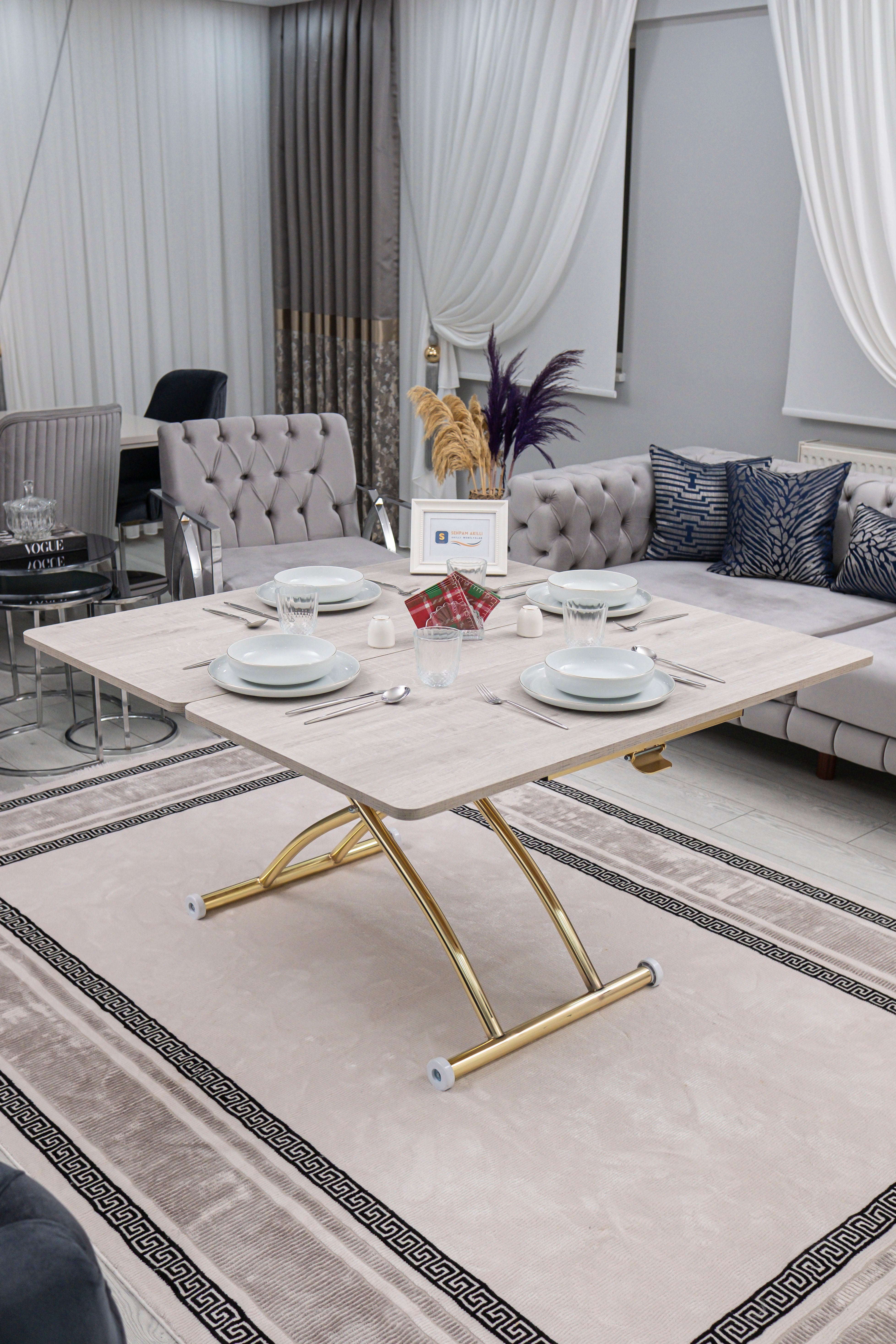 Juppo Series - Oval Corner MDF Top, Round Gold Outward Curved Base