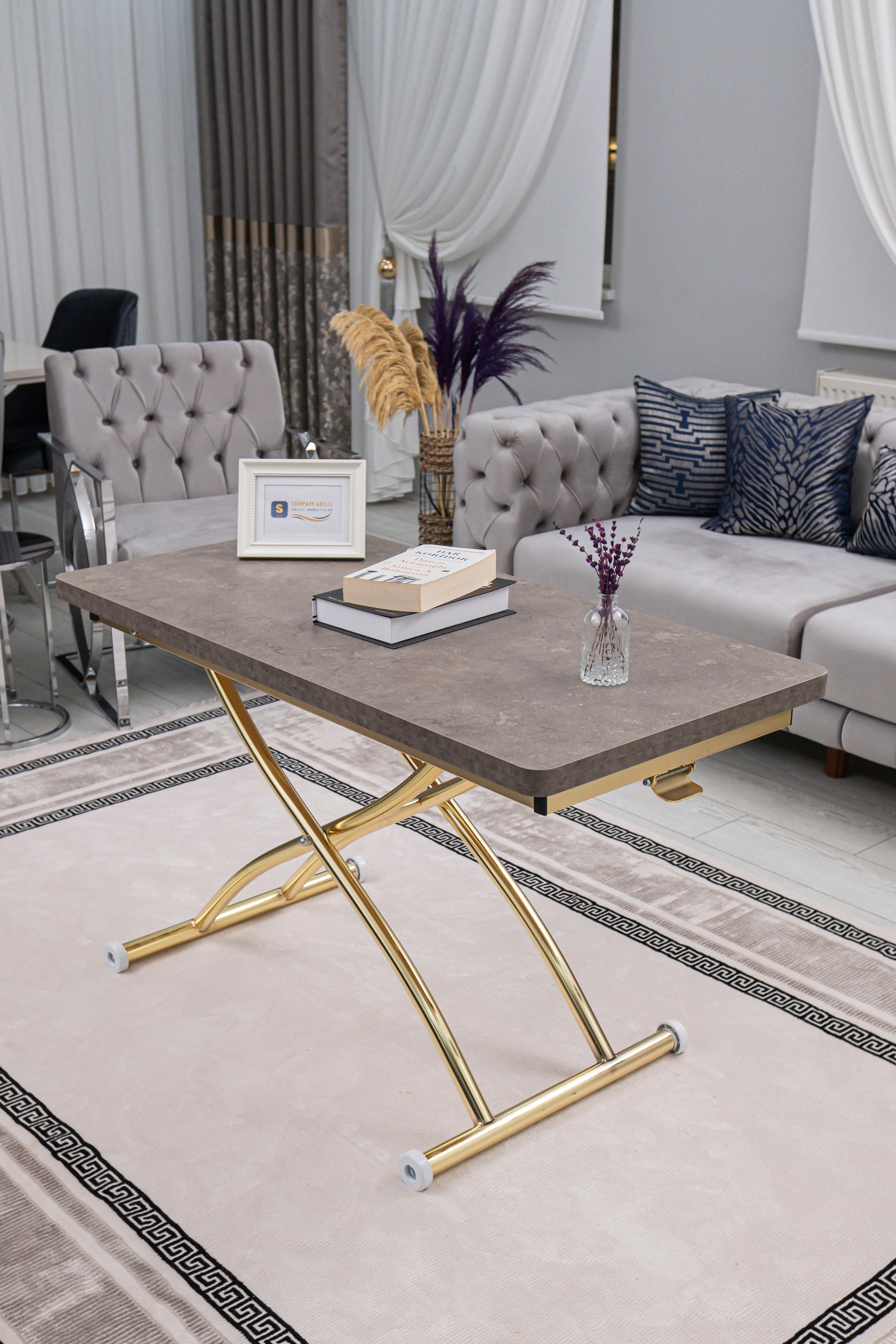 Juppo Series - Oval Corner MDF Top, Round Gold Outward Curved Base