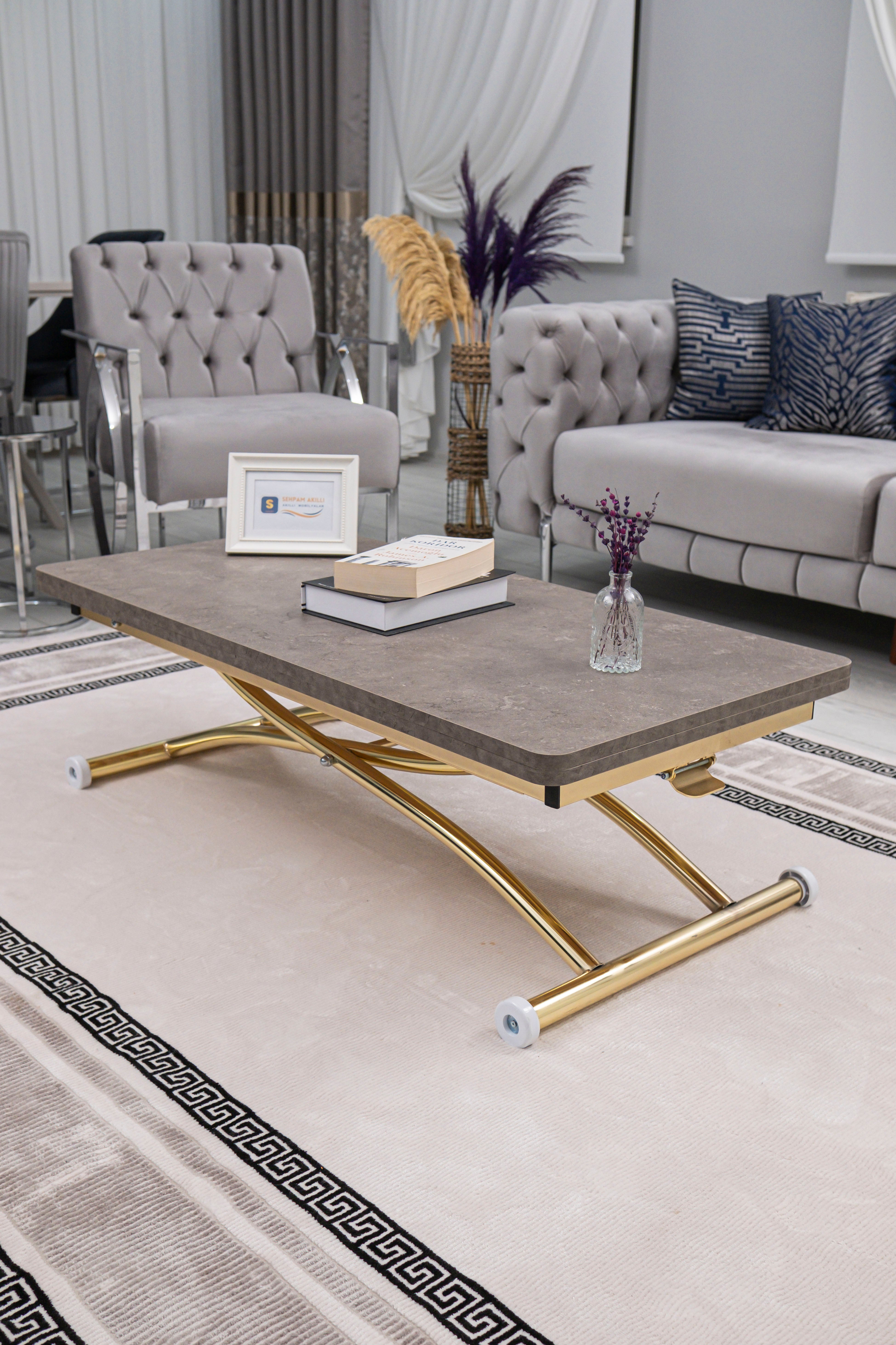 Juppo Series - Oval Corner MDF Top, Round Gold Outward Curved Base