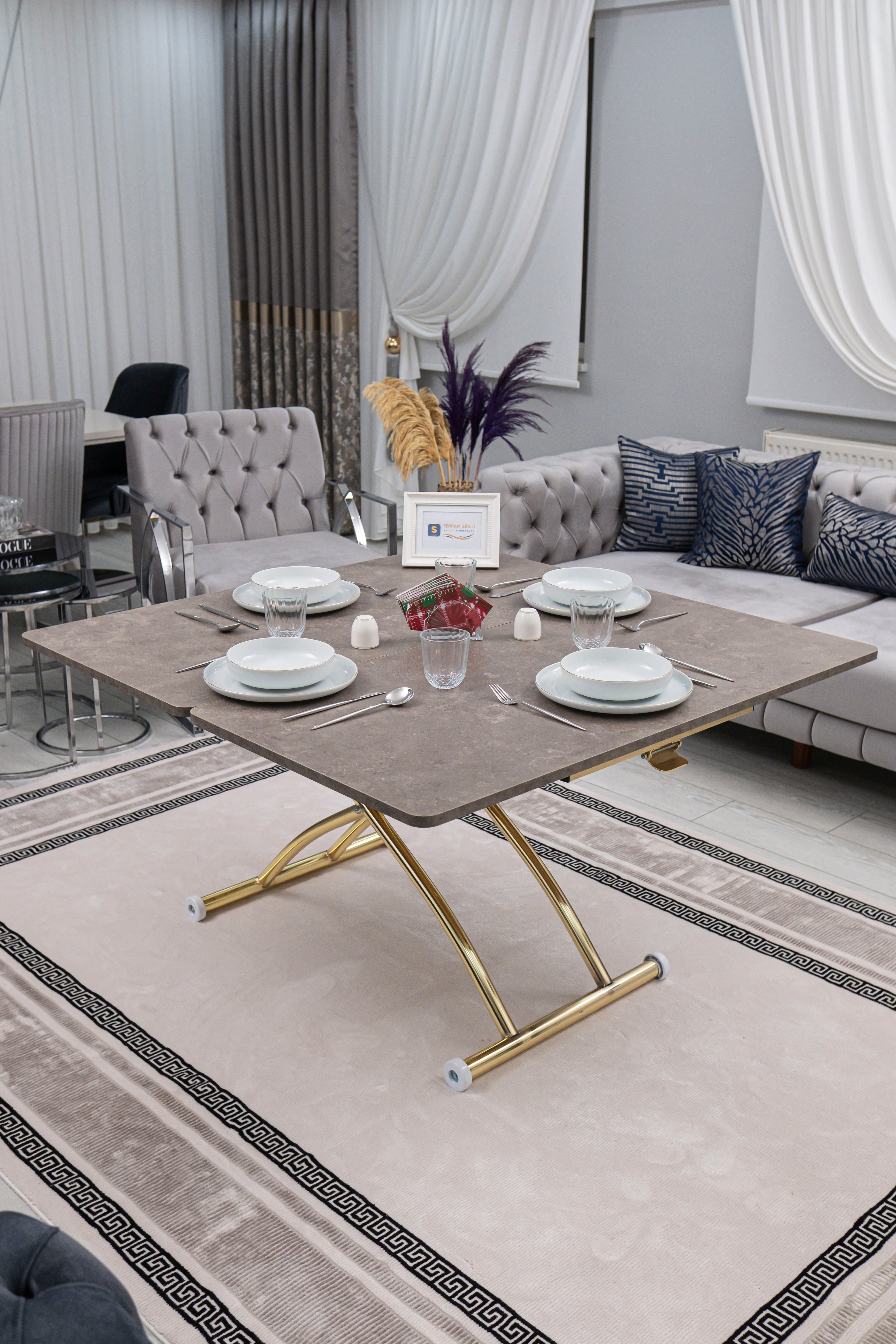 Juppo Series - Oval Corner MDF Top, Round Gold Outward Curved Base