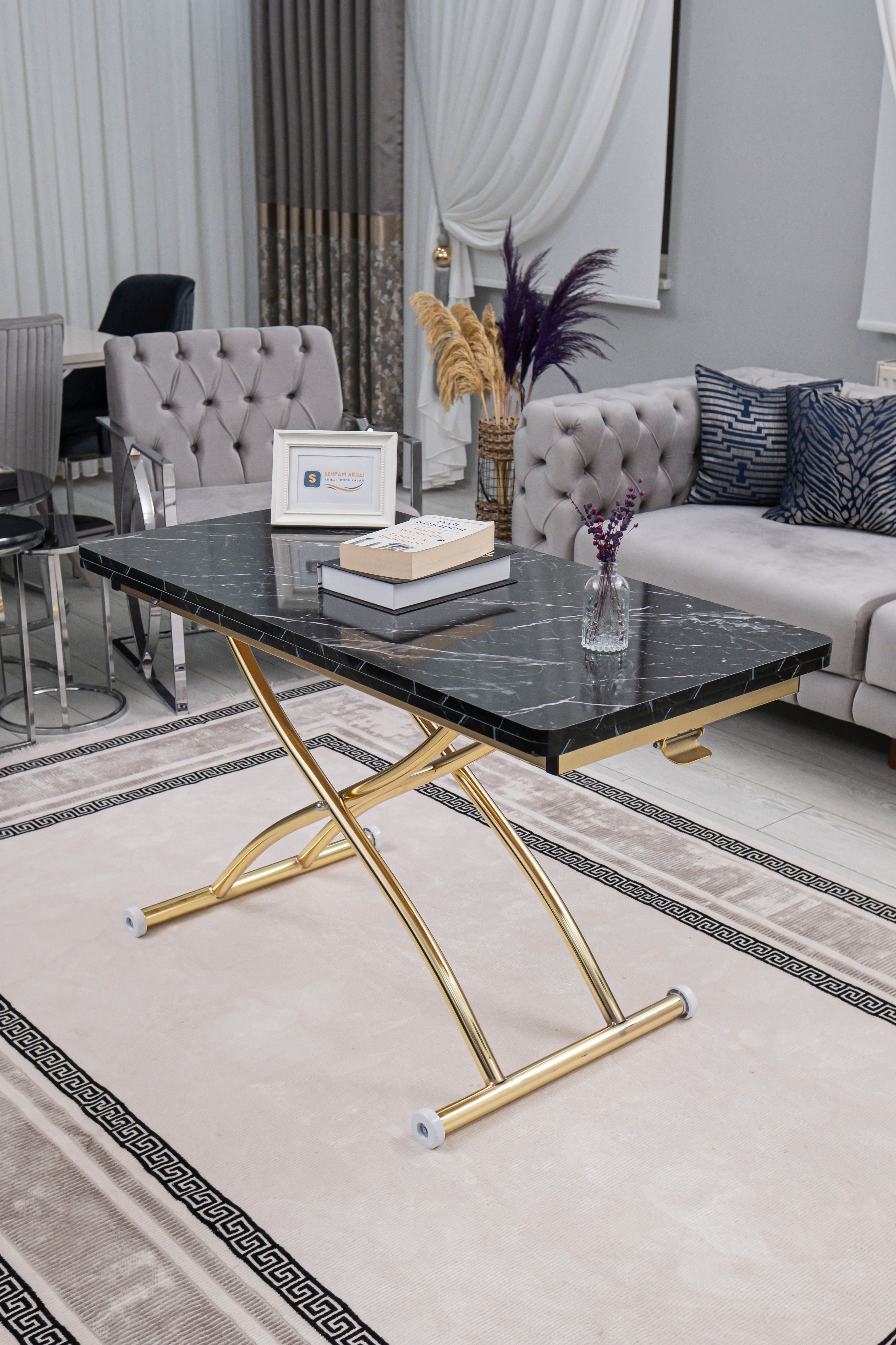 Juppo Series - Oval Corner MDF Top, Round Gold Outward Curved Base