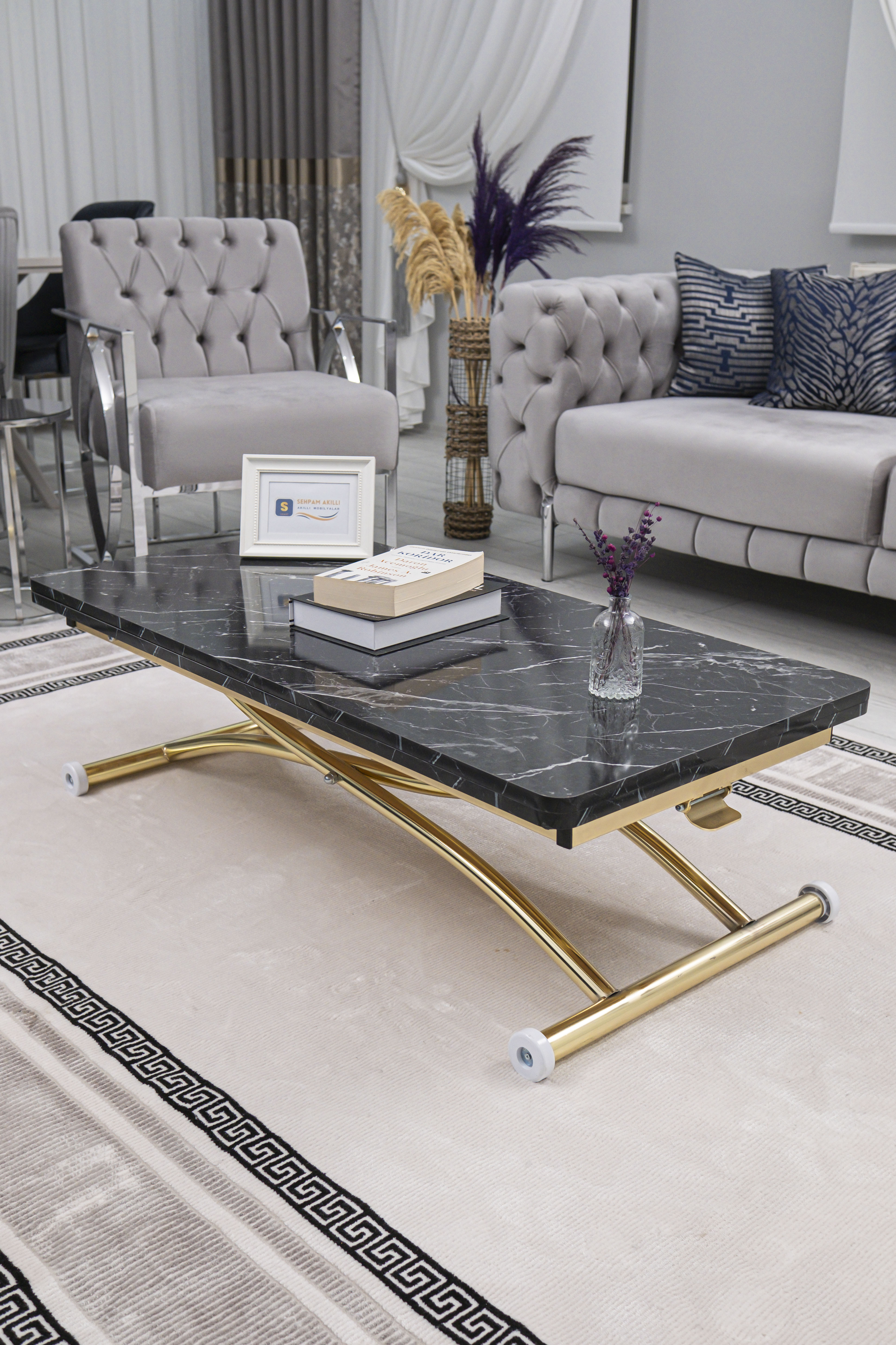 Juppo Series - Oval Corner MDF Top, Round Gold Outward Curved Base