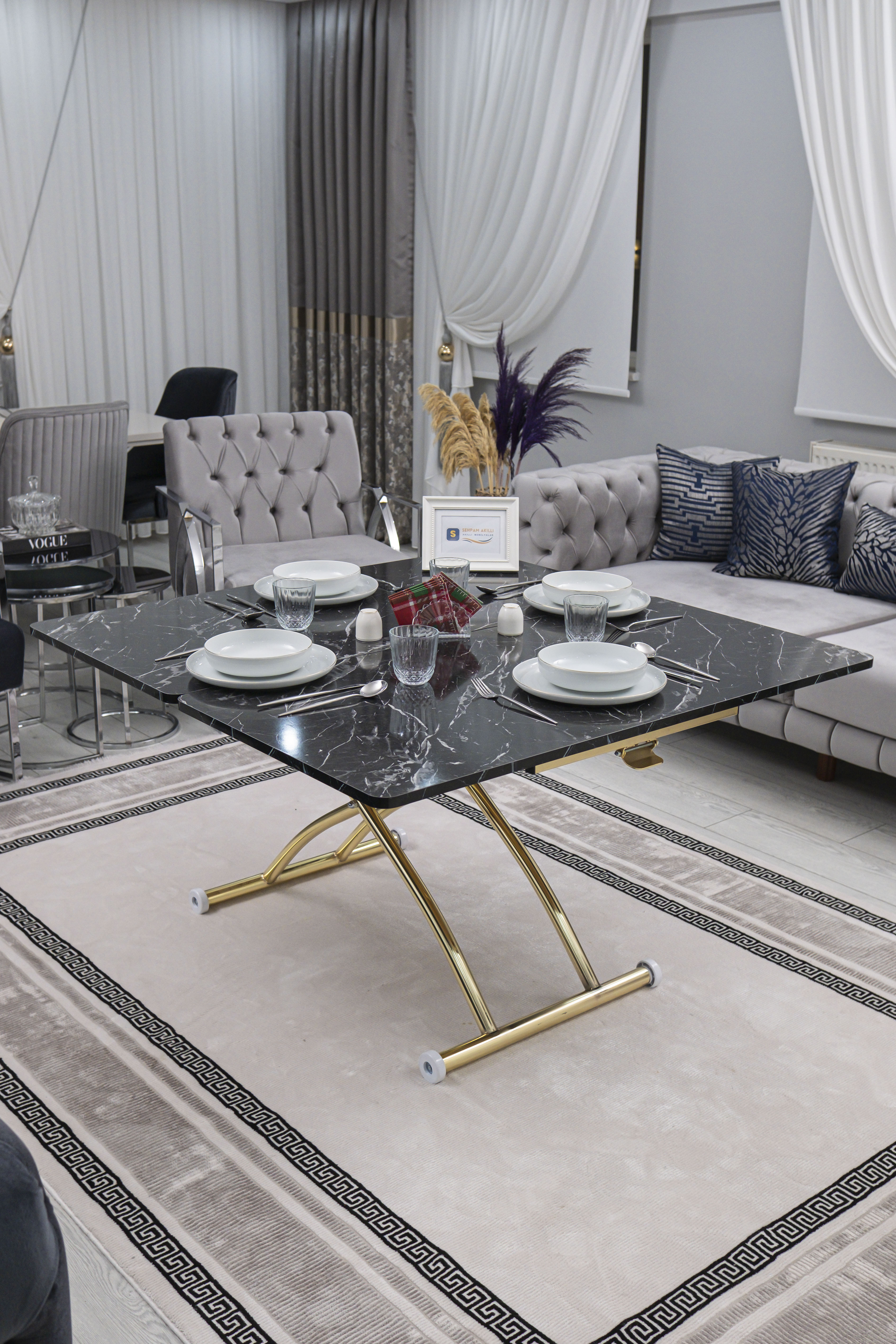 Juppo Series - Oval Corner MDF Top, Round Gold Outward Curved Base