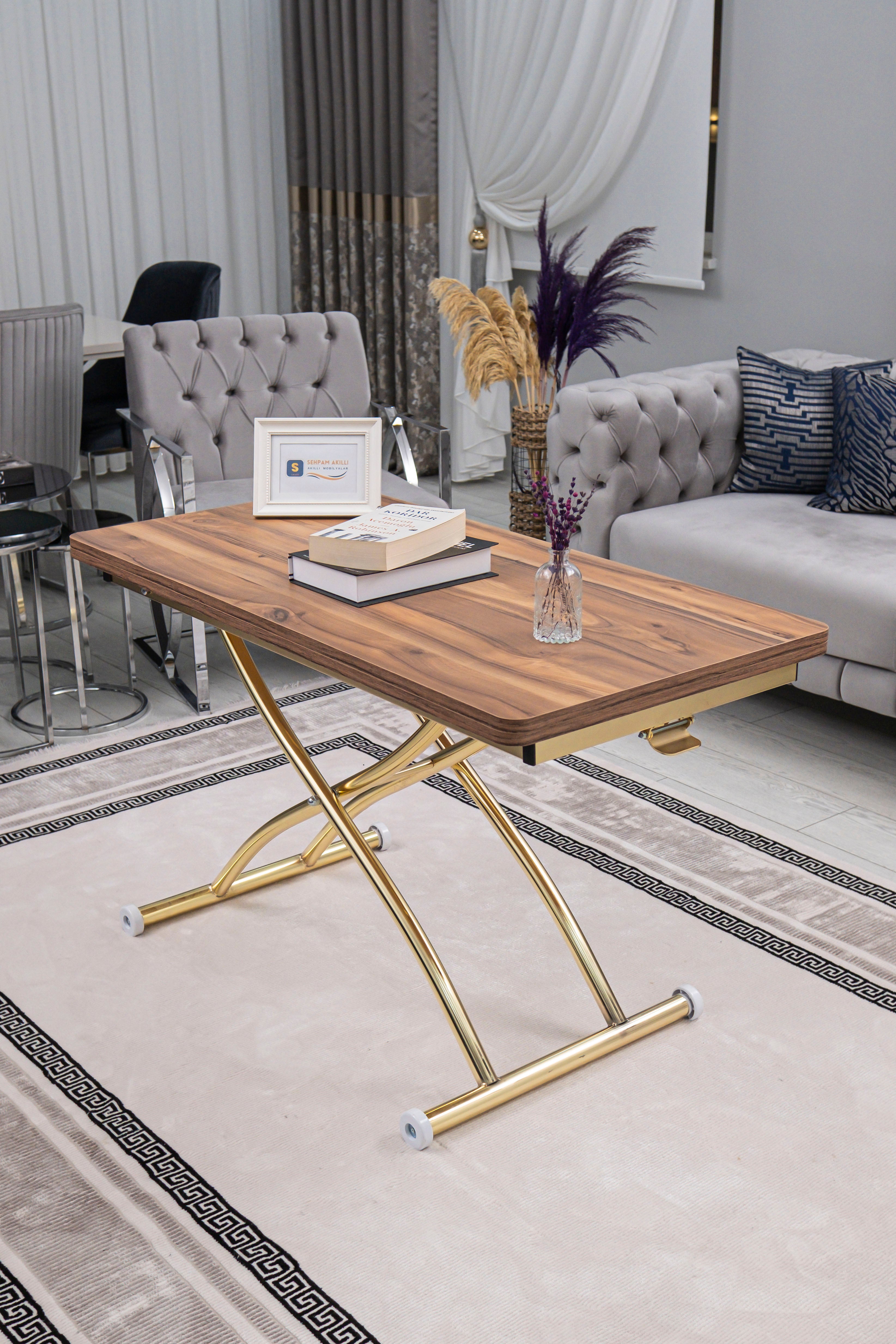 Juppo Series - Oval Corner MDF Top, Round Gold Outward Curved Base