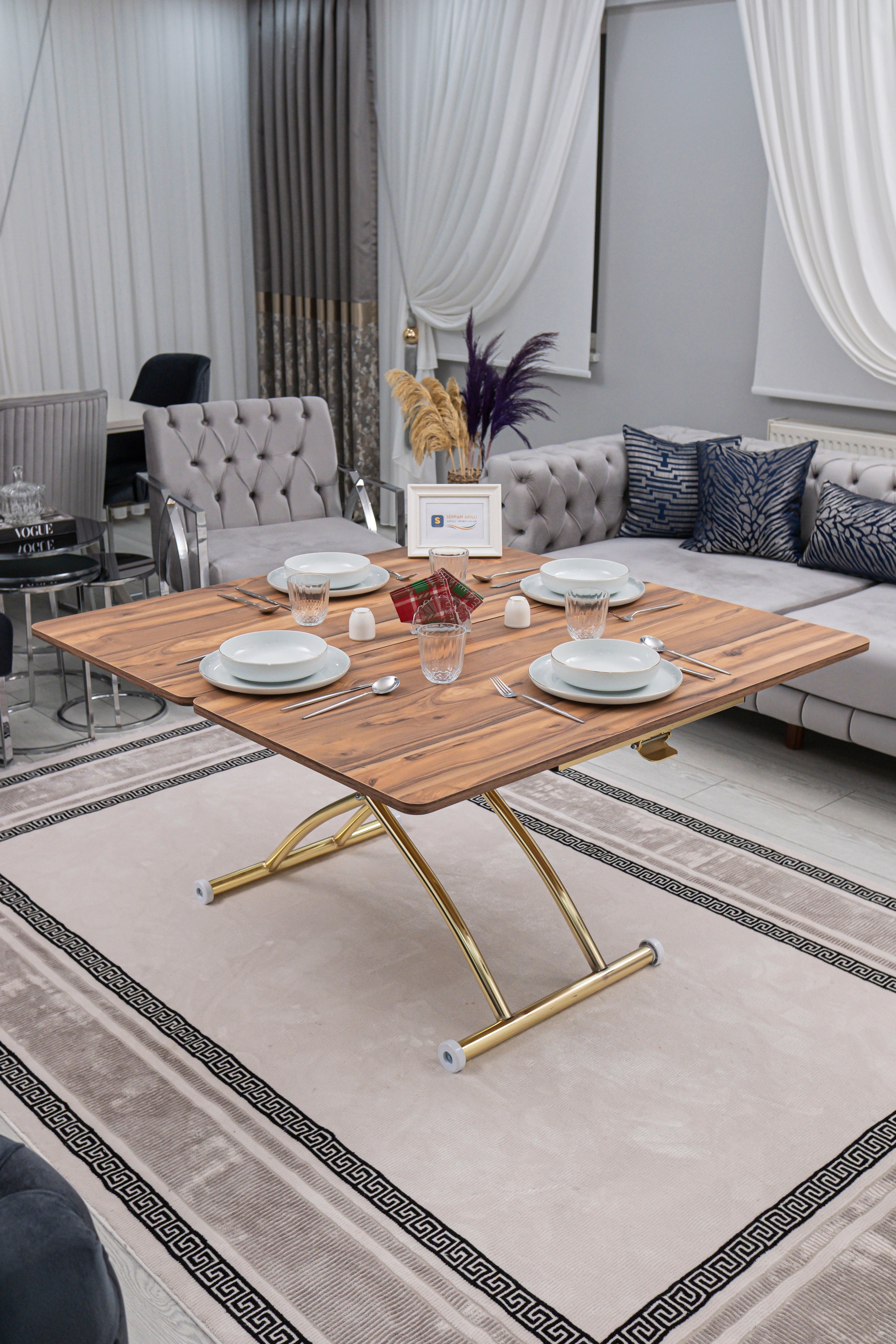 Juppo Series - Oval Corner MDF Top, Round Gold Outward Curved Base