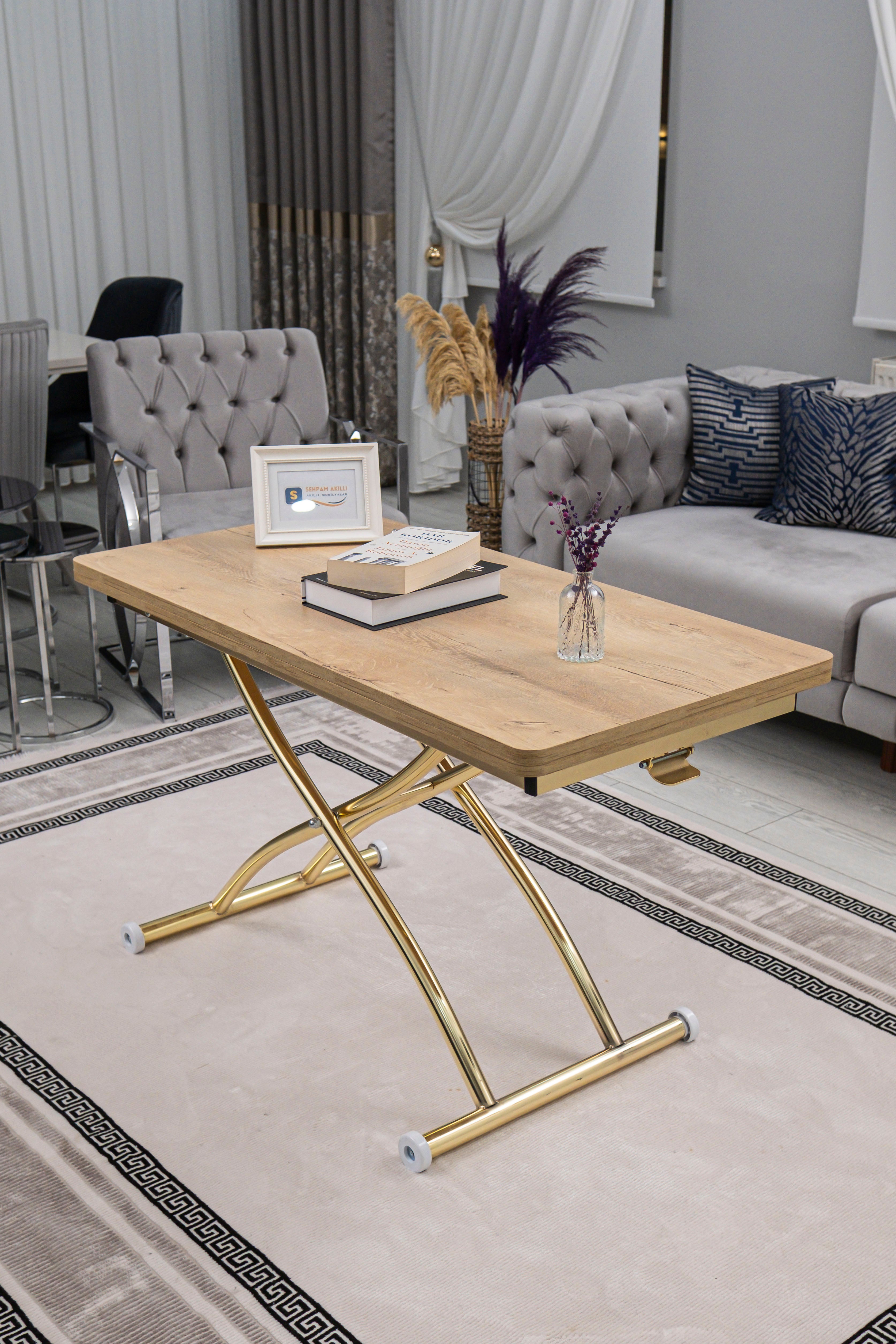 Juppo Series - Oval Corner MDF Top, Round Gold Outward Curved Base