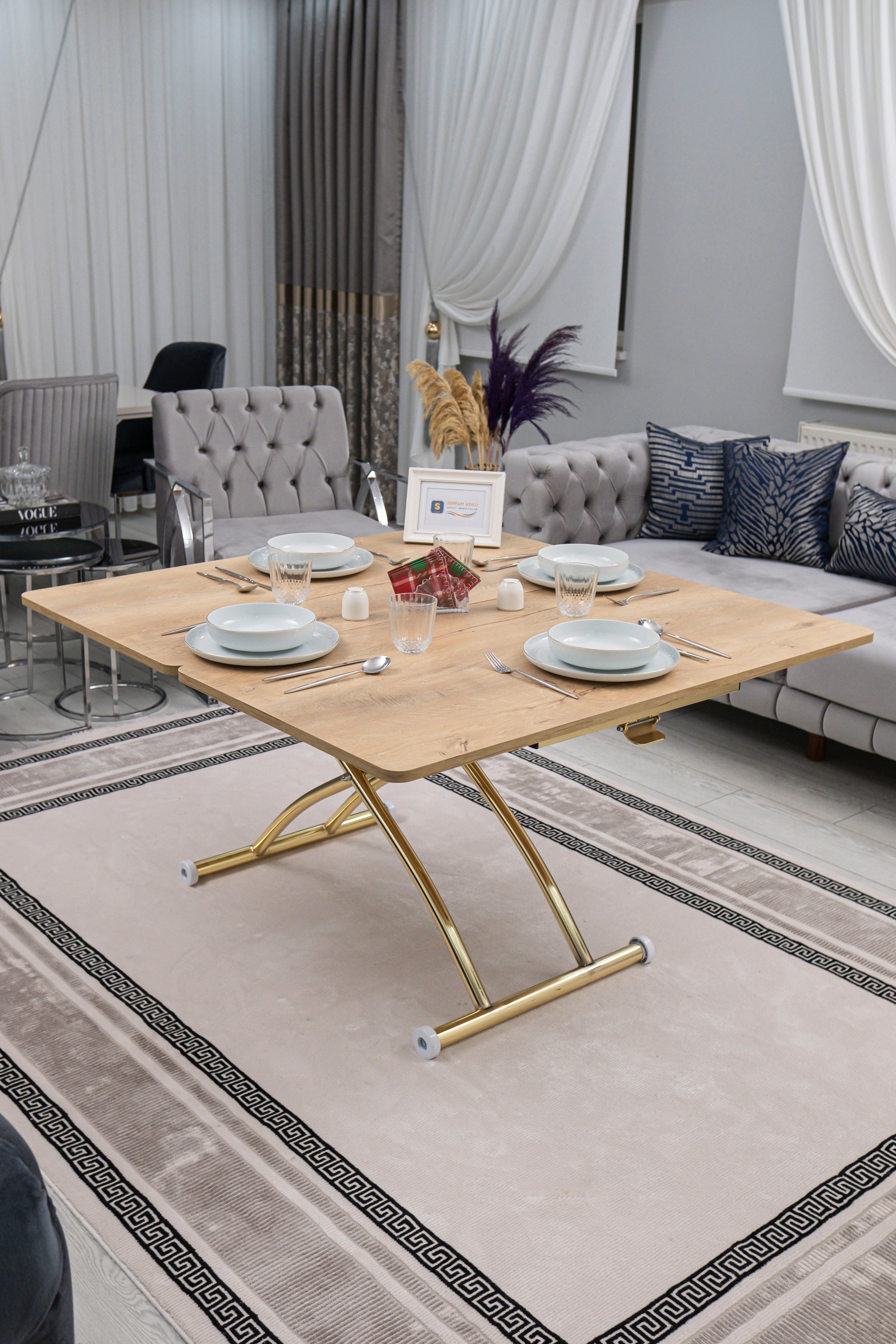 Juppo Series - Oval Corner MDF Top, Round Gold Outward Curved Base