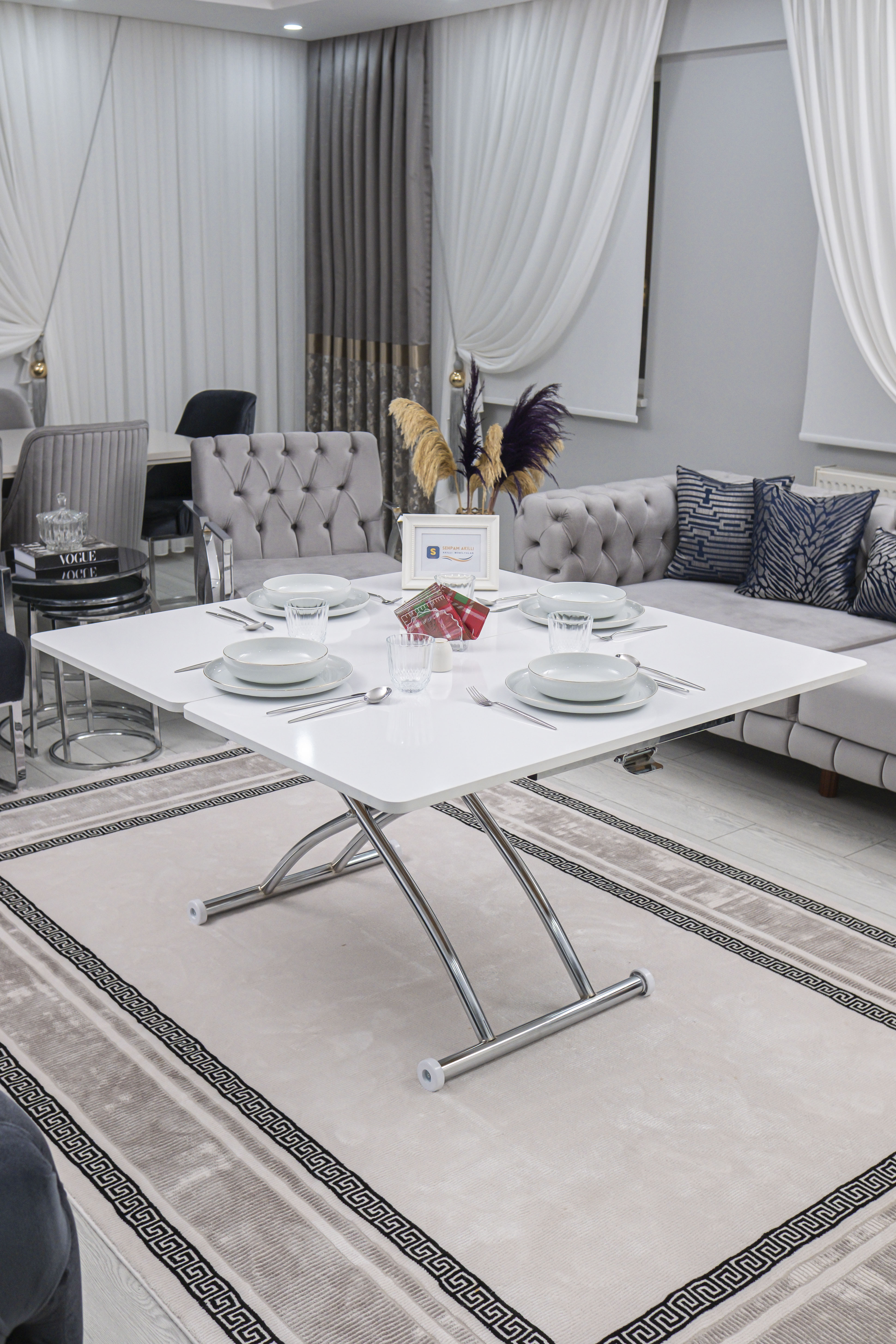 Juppo Series - Oval Corner MDF Top, Round Chrome Outward Curved Base