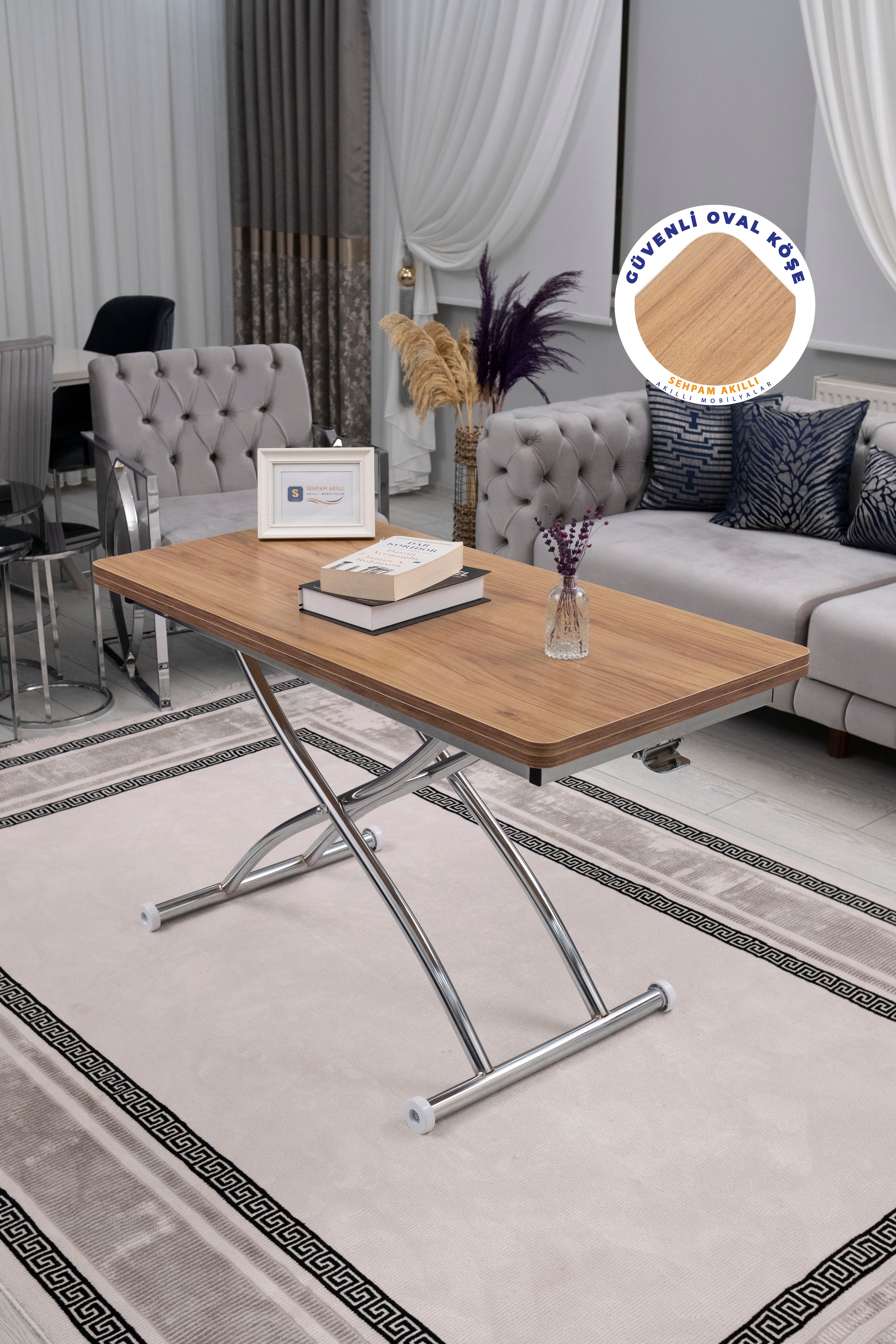 Juppo Series - Oval Corner MDF Top, Round Chrome Outward Curved Base