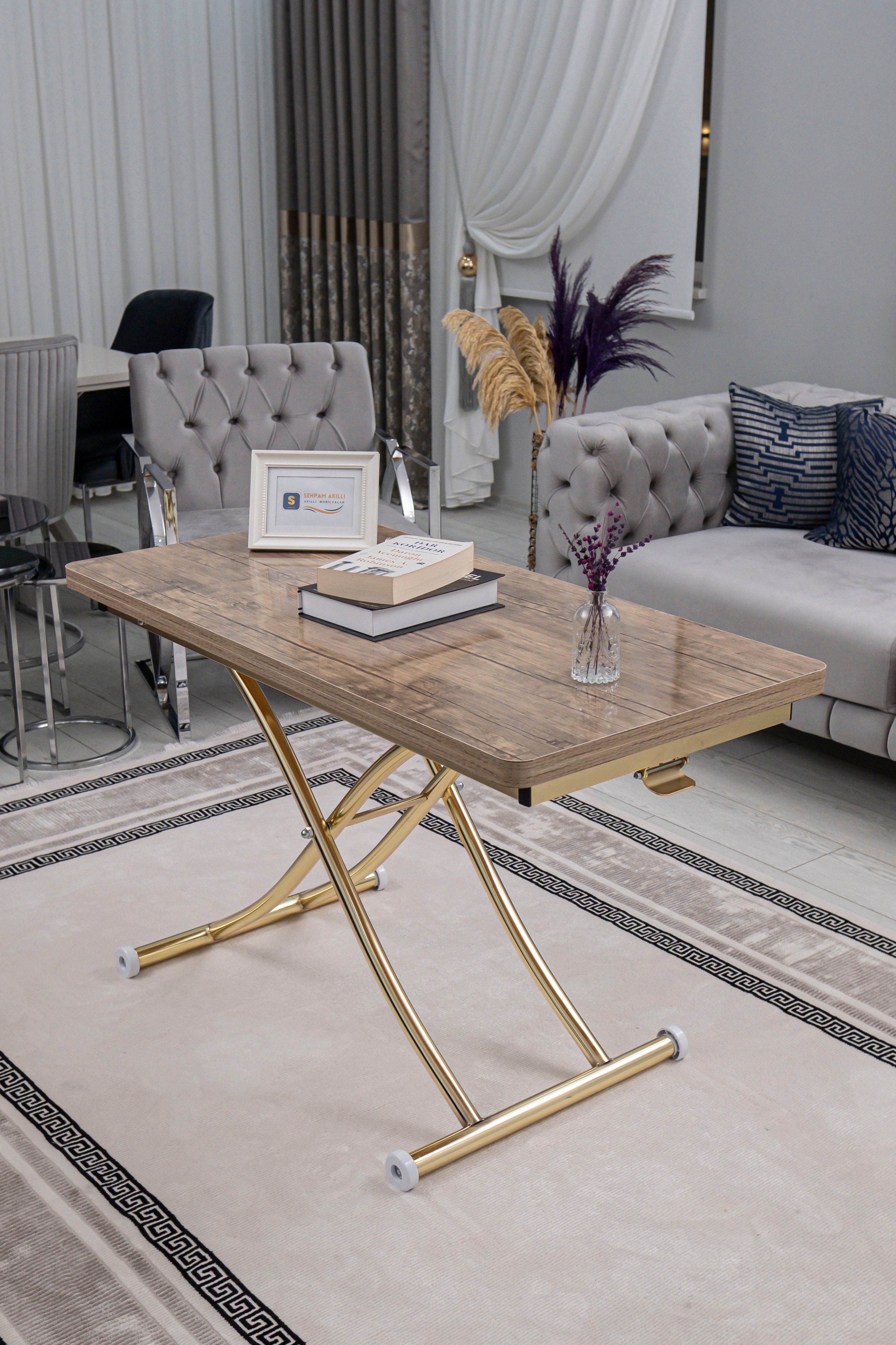 Juppo Series - Oval Corner MDF Top, Round Gold Inward Curved Base