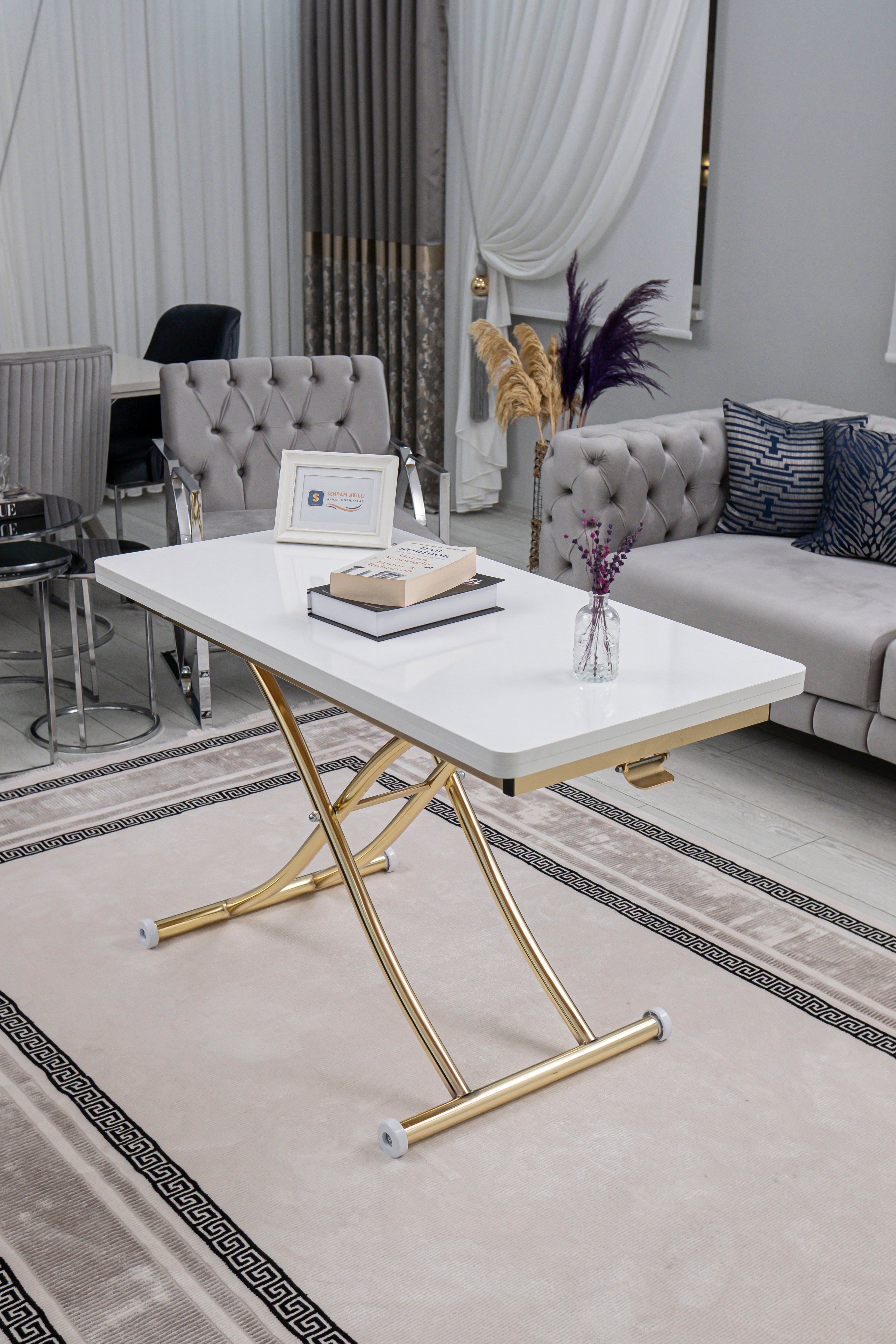 Juppo Series - Oval Corner MDF Top, Round Gold Inward Curved Base