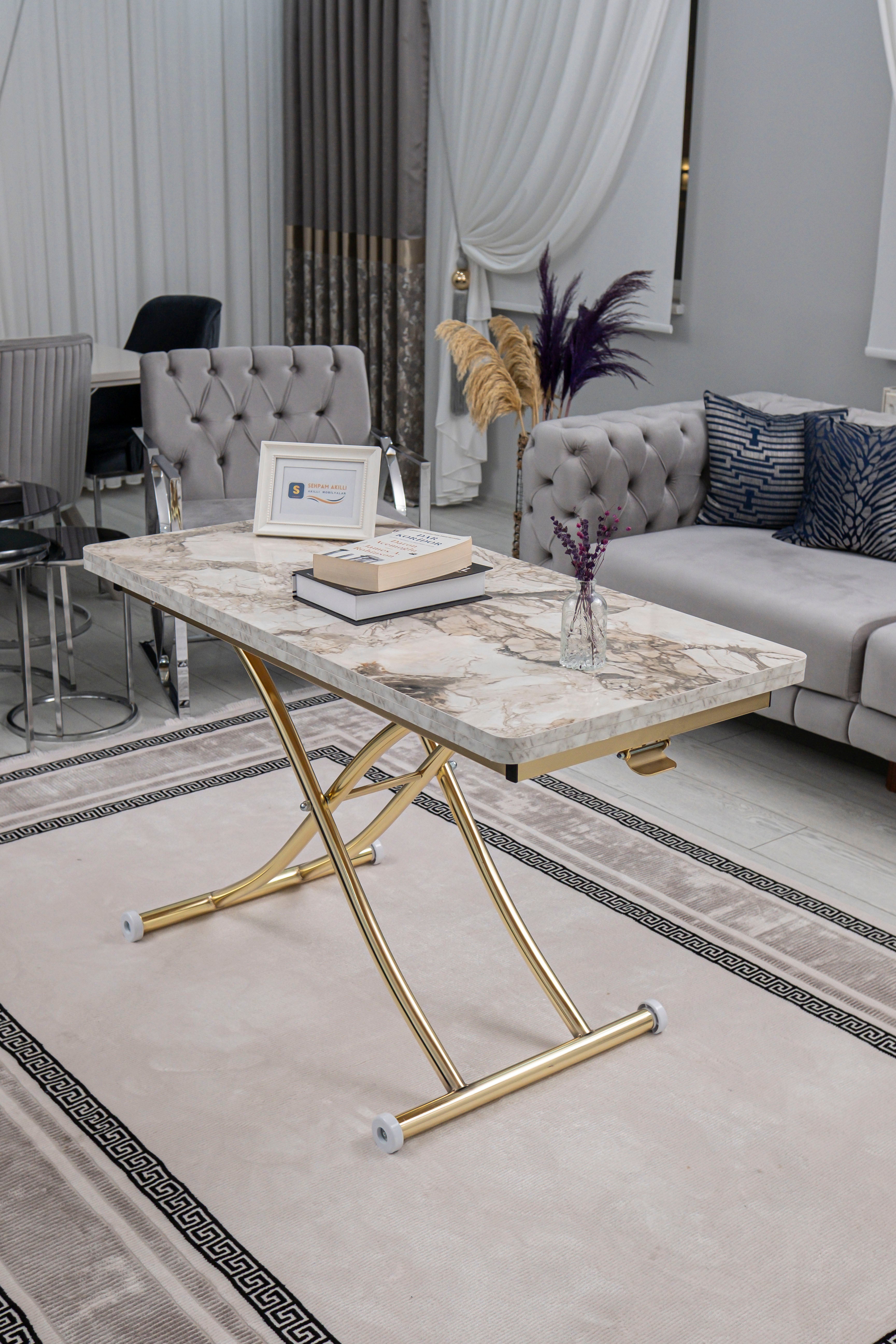 Juppo Series - Oval Corner MDF Top, Round Gold Inward Curved Base