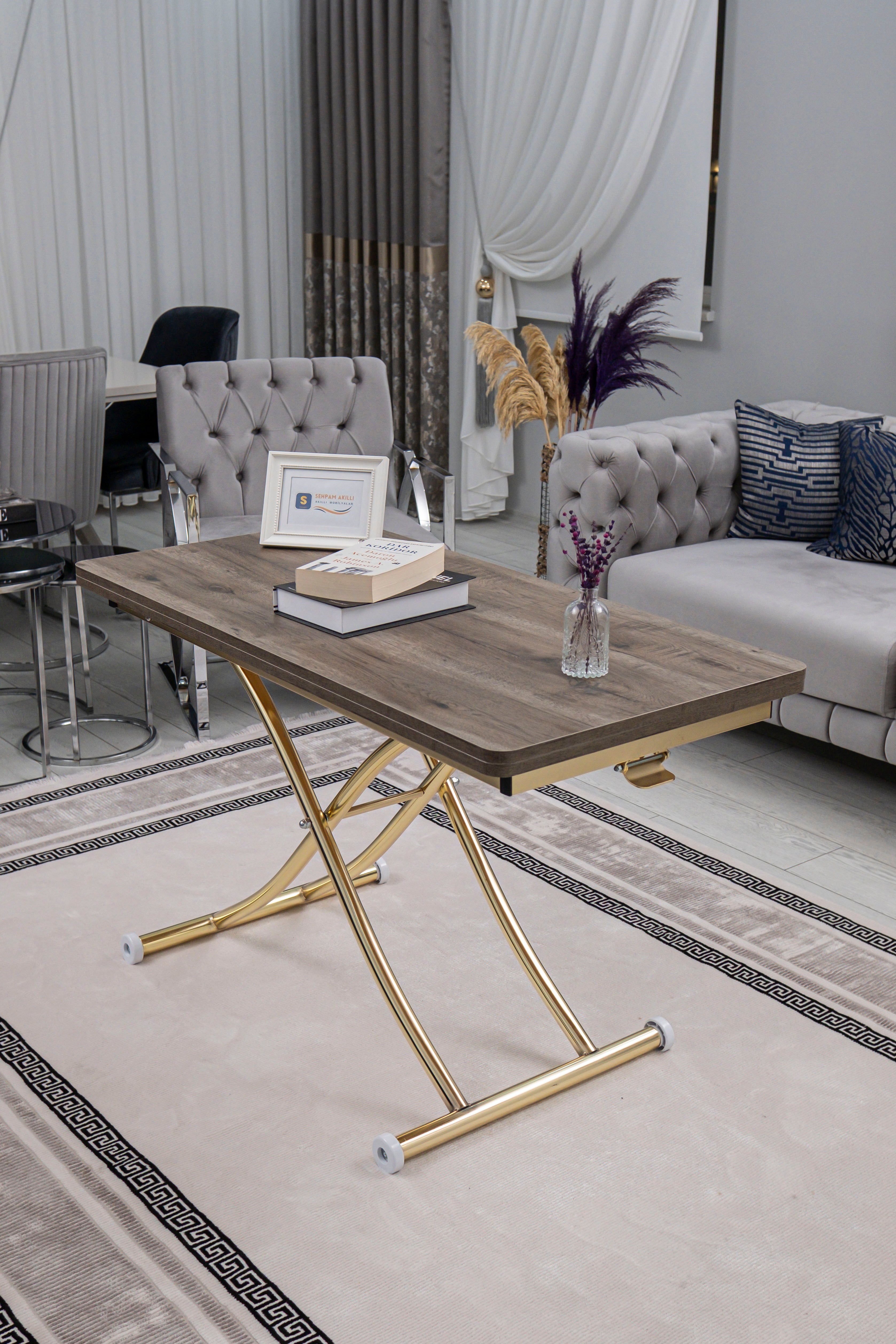 Juppo Series - Oval Corner MDF Top, Round Gold Inward Curved Base