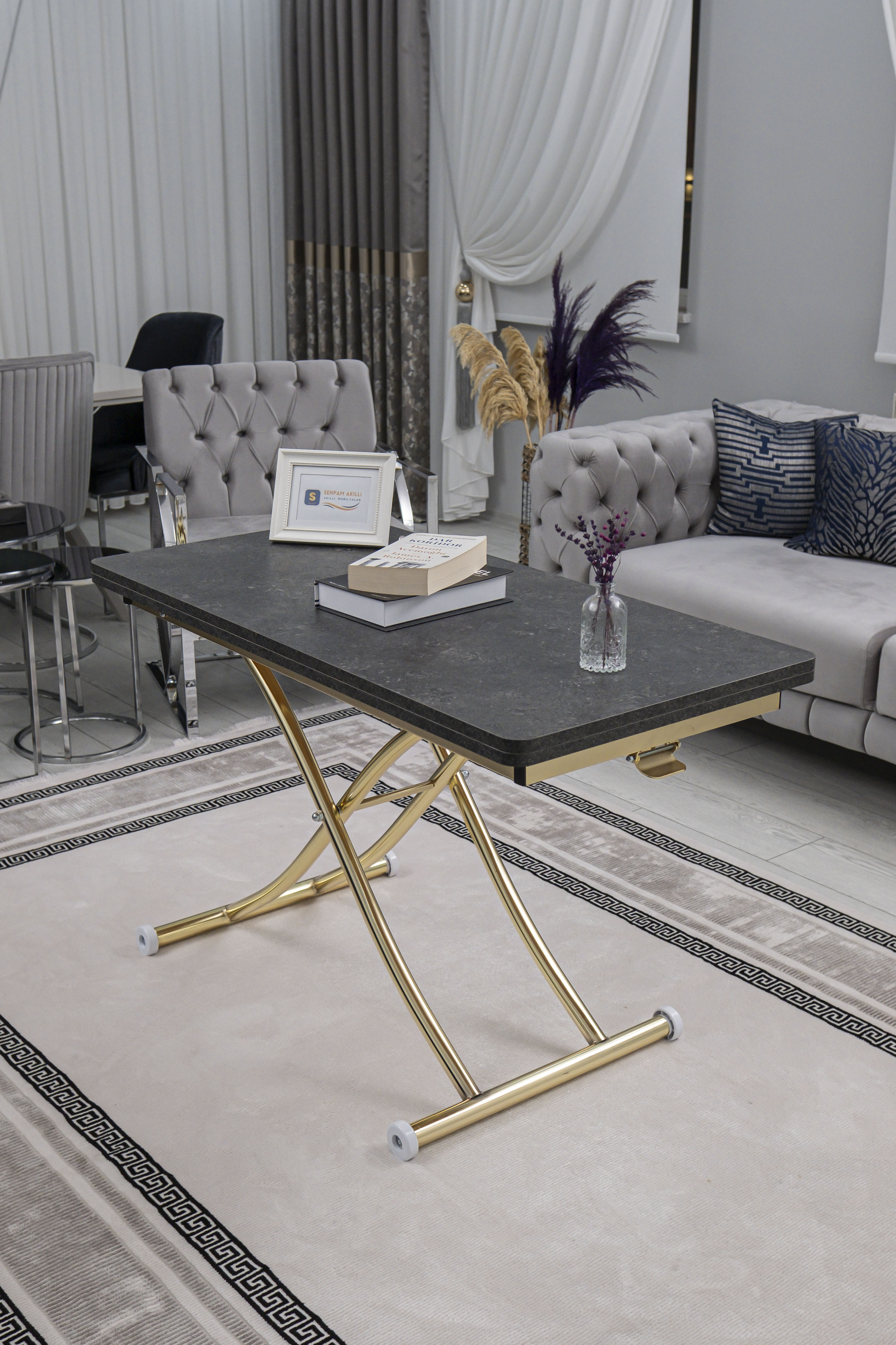 Juppo Series - Oval Corner MDF Top, Round Gold Inward Curved Base