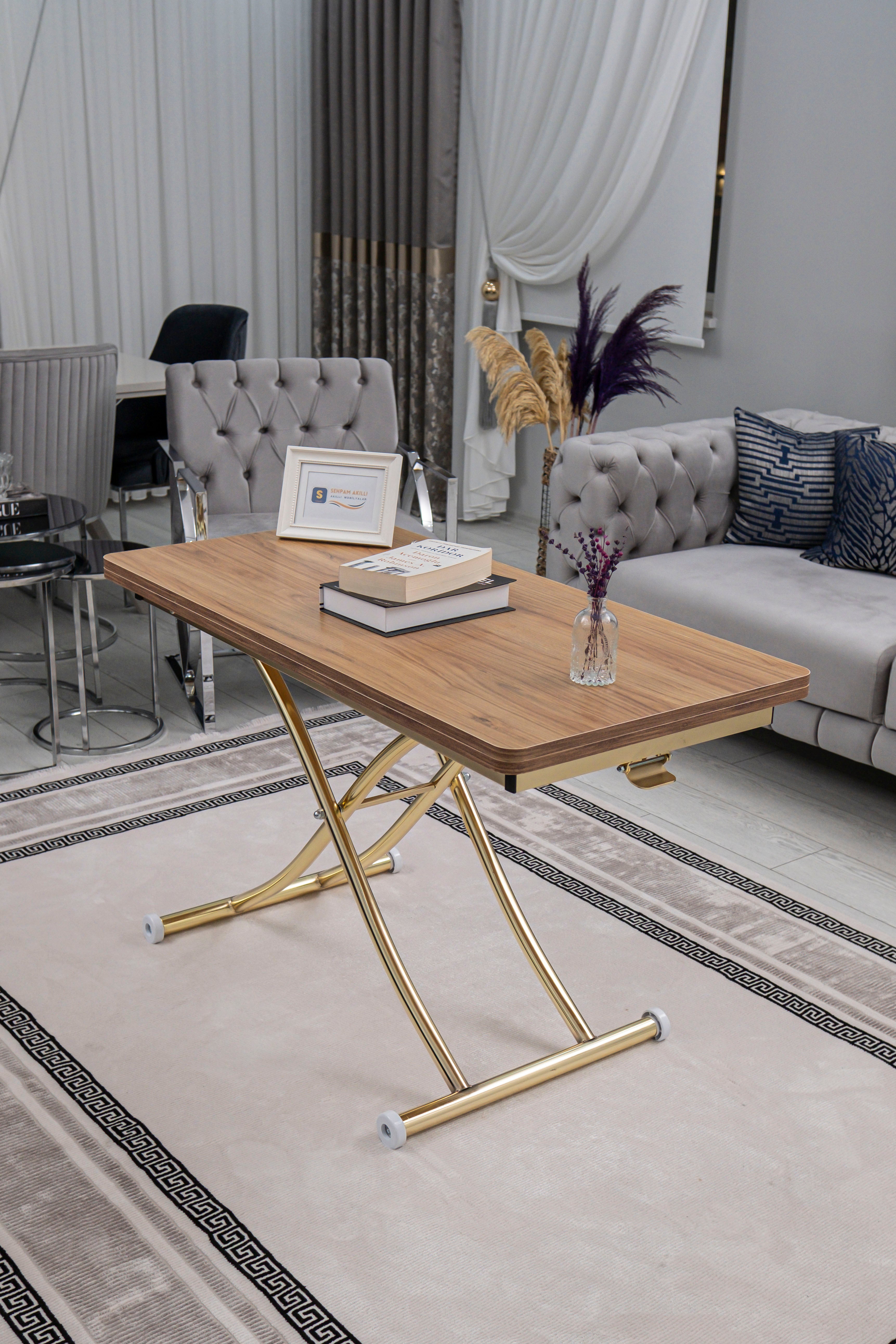 Juppo Series - Oval Corner MDF Top, Round Gold Inward Curved Base