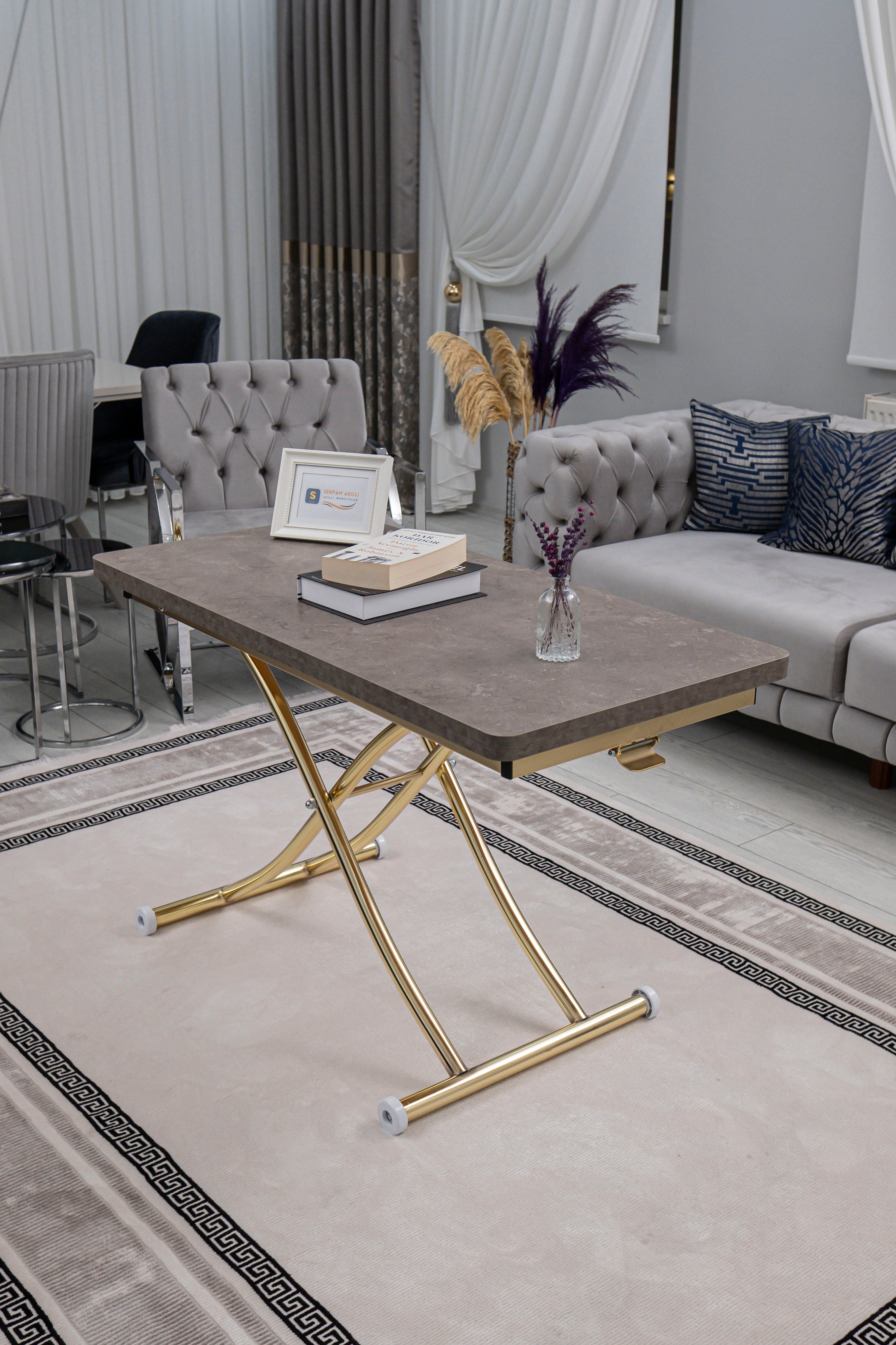 Juppo Series - Oval Corner MDF Top, Round Gold Inward Curved Base