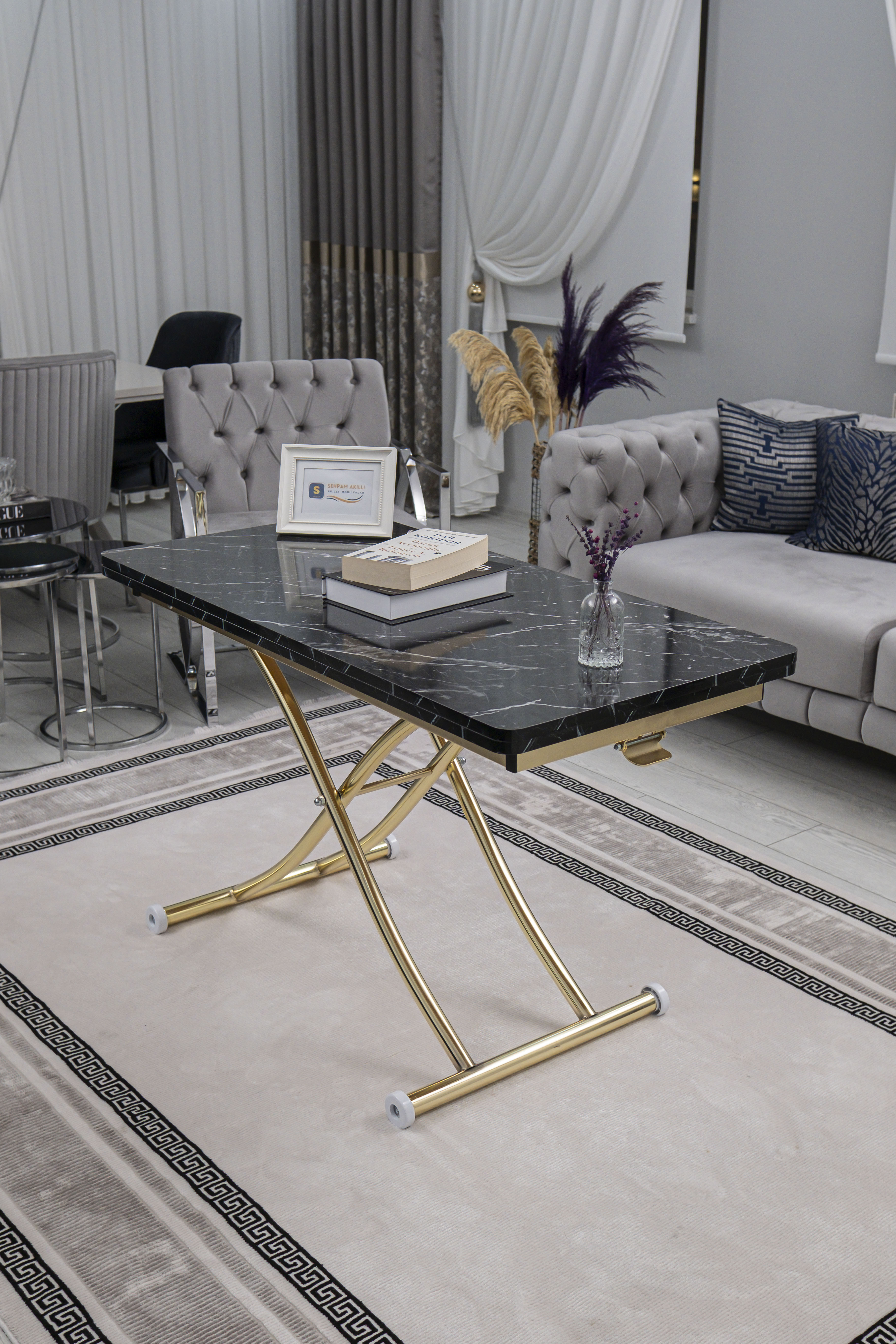 Juppo Series - Oval Corner MDF Top, Round Gold Inward Curved Base