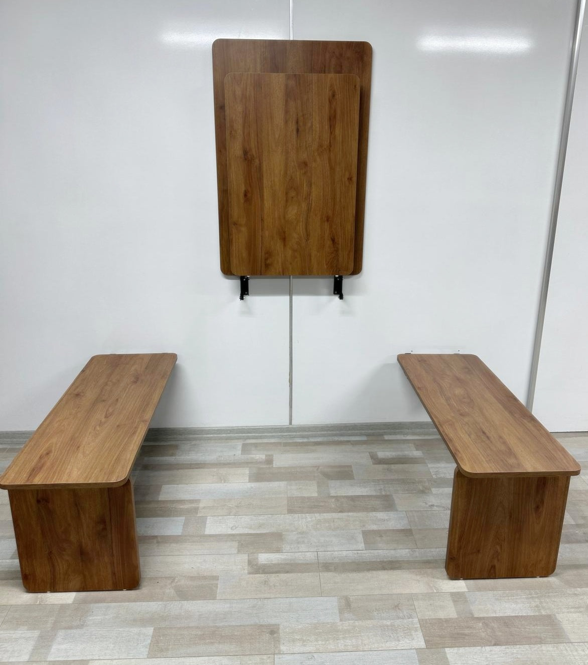 Shelf Table with Stools Series - Walnut MDF Top, Black Iron Mechanism