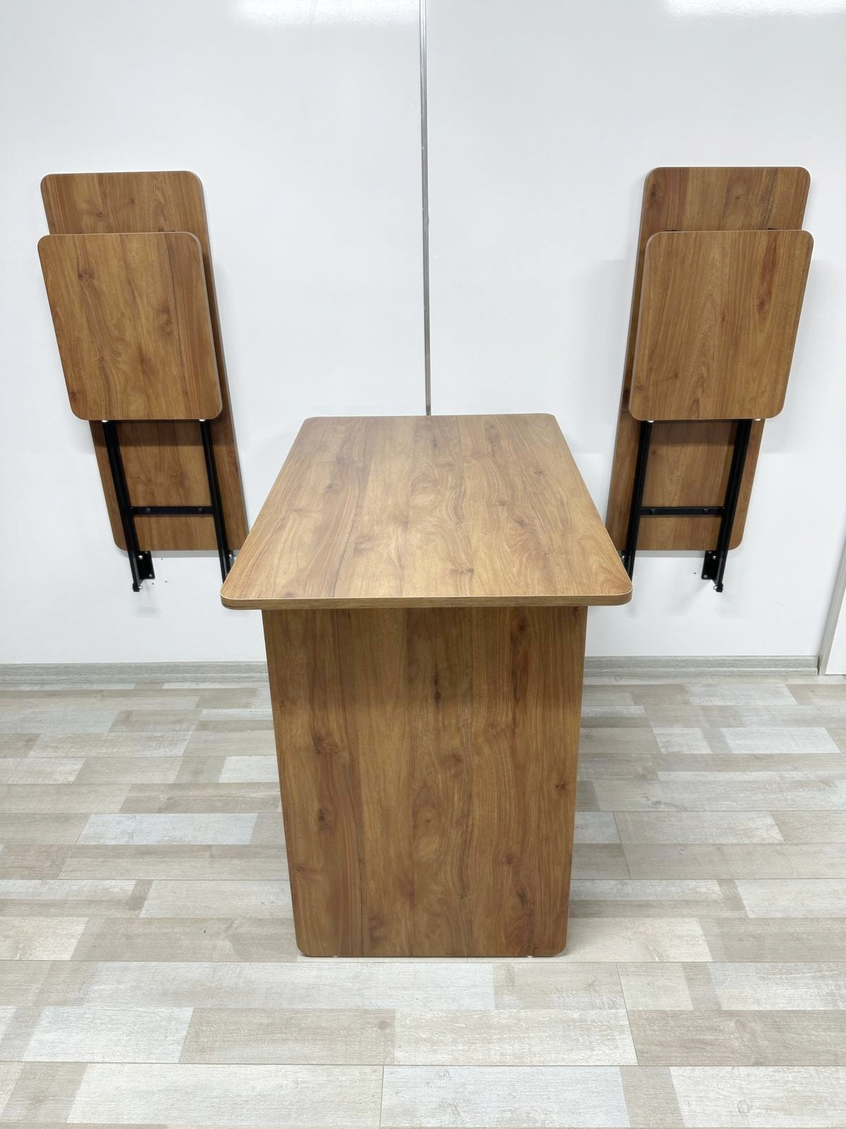 Shelf Table with Stools Series - Walnut MDF Top, Black Iron Mechanism