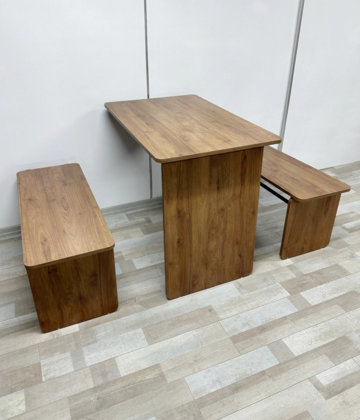 Shelf Table with Stools Series - Walnut MDF Top, Black Iron Mechanism